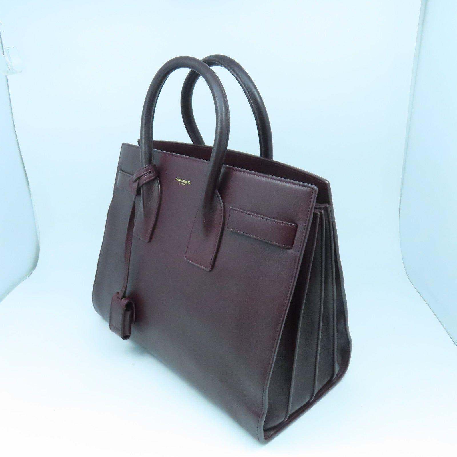 SAINT LAURENT 牛皮皮革Sac de Jour Shoulder Bag金扣手挽肩背兩用袋啡色
