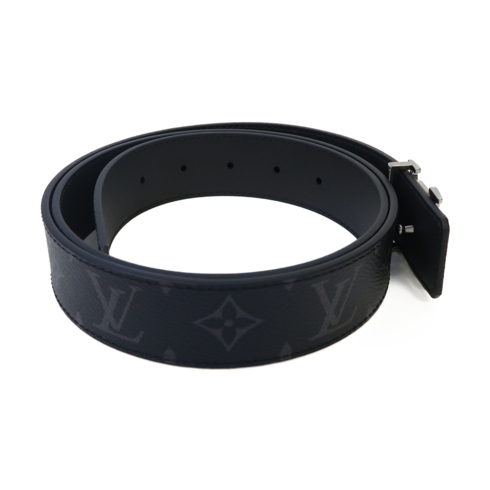 LOUIS VUITTON Monogram Eclipse Belt銀扣皮帶黑色