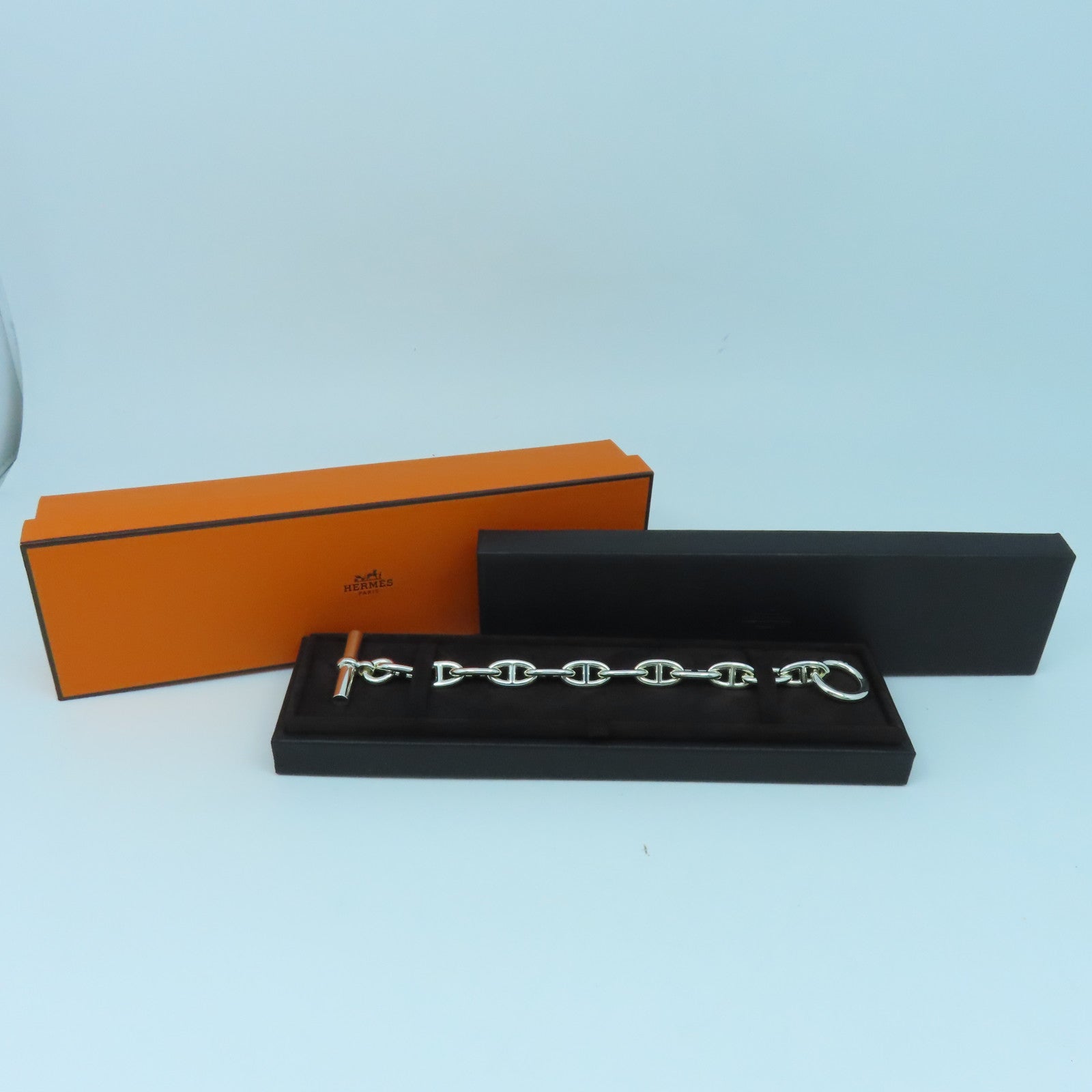 HERMES 925 Sterling Silver Chaine D Ancre GM Bracelet Silver