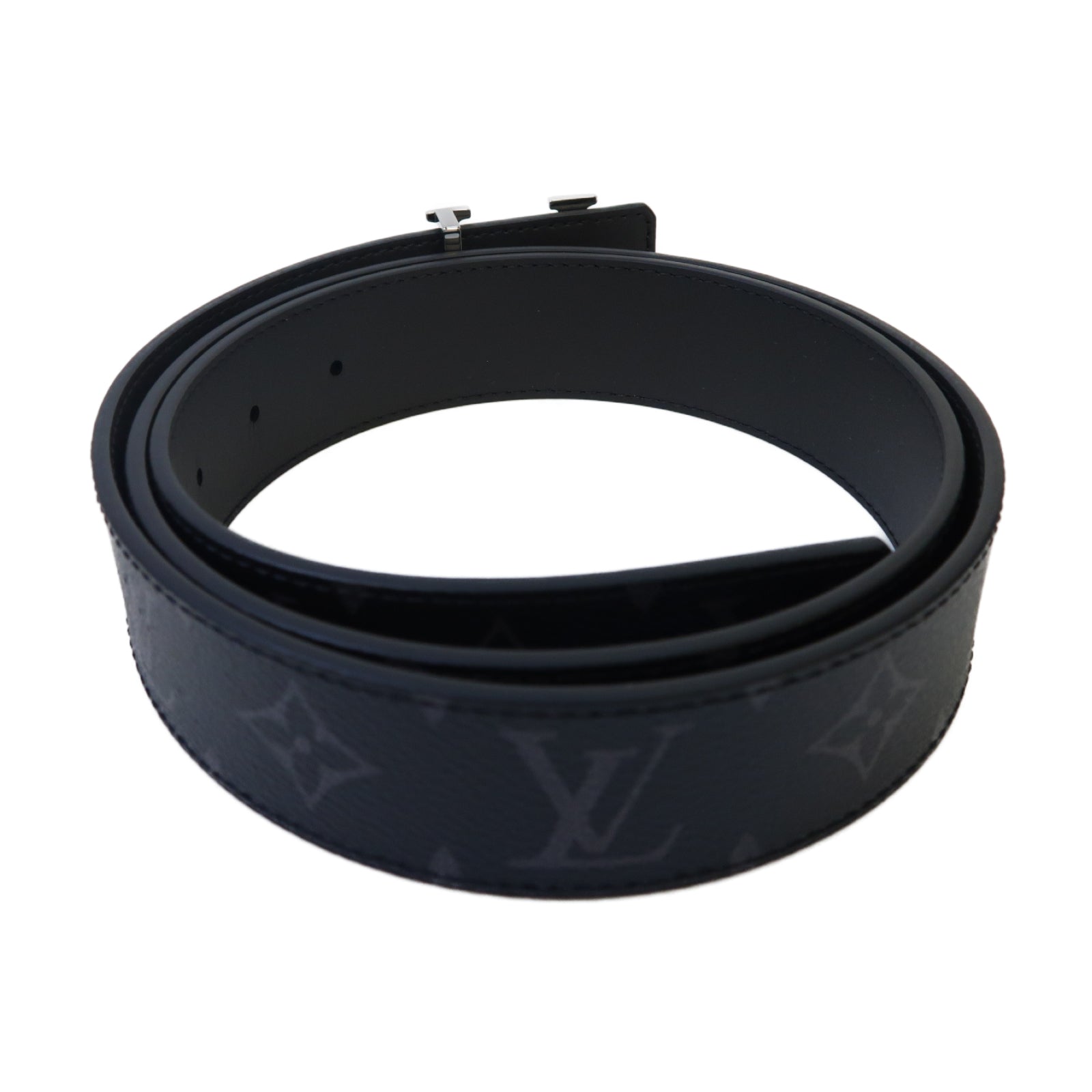 LOUIS VUITTON Monogram Eclipse Belt銀扣皮帶黑色