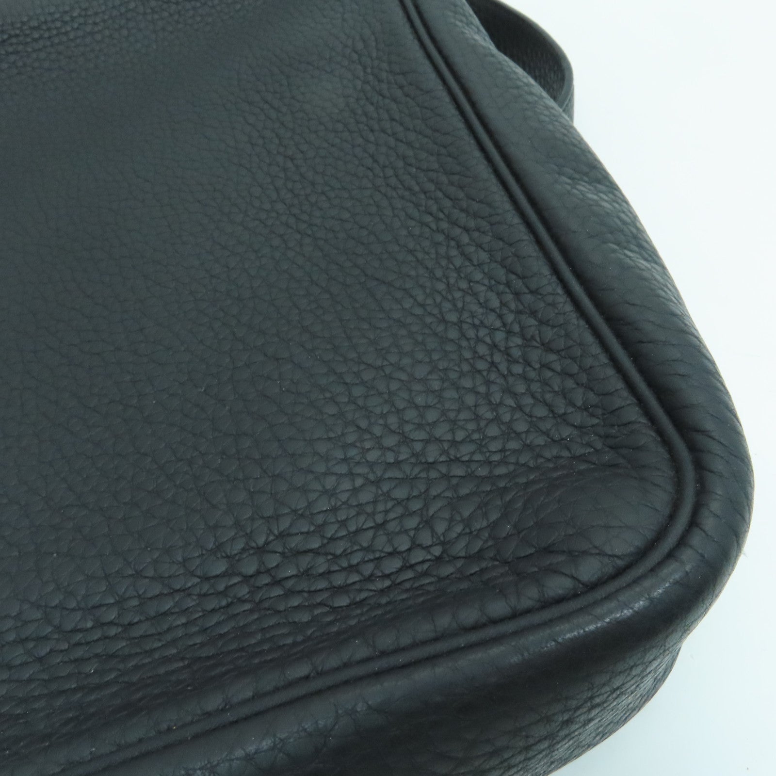 HERMES Clemence Leather Victoria Shoulder Silver Buckle Handle Shoulder Bag Black