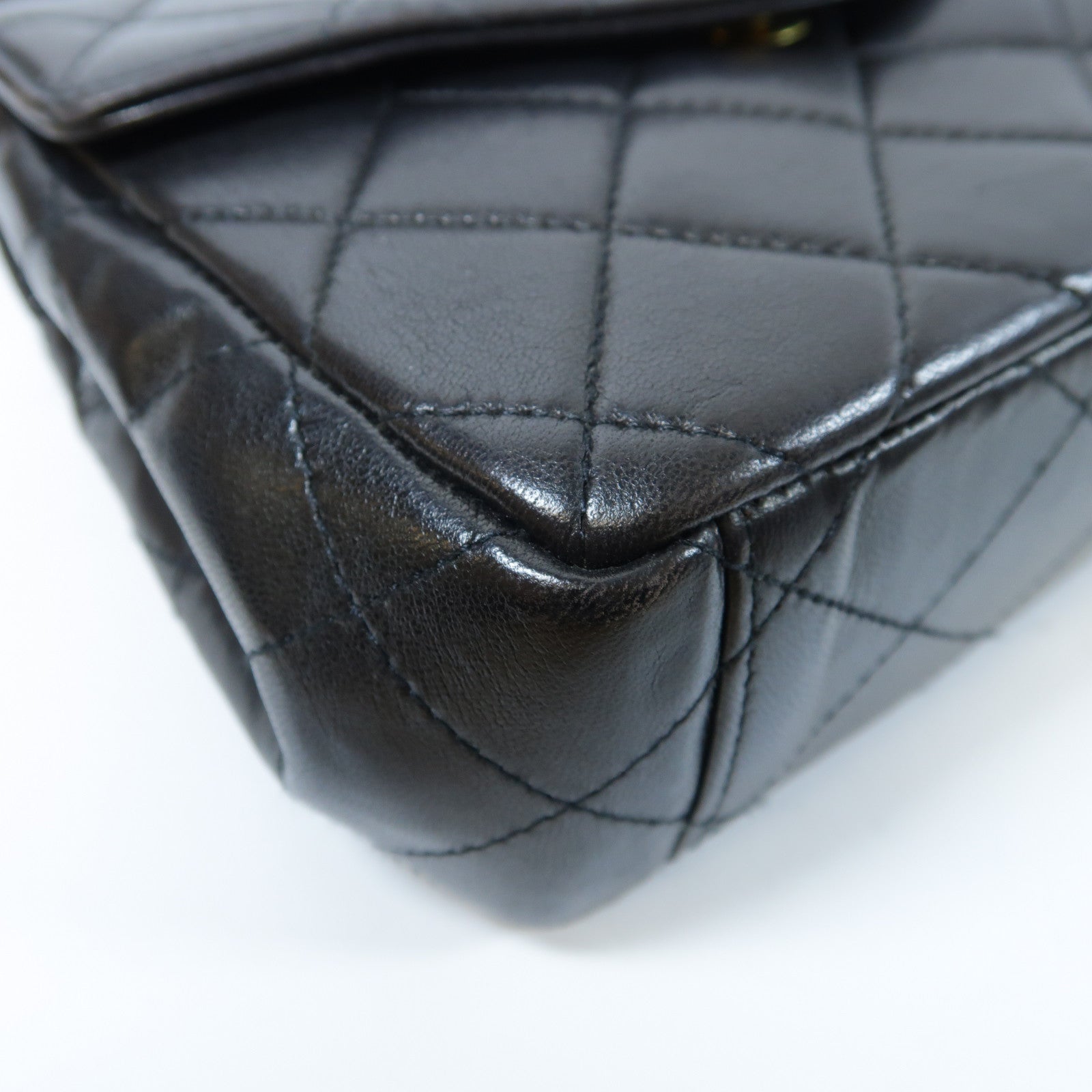 CHANEL 菱格牛皮皮革Chain Shoulder Bag金扣手挽袋黑色