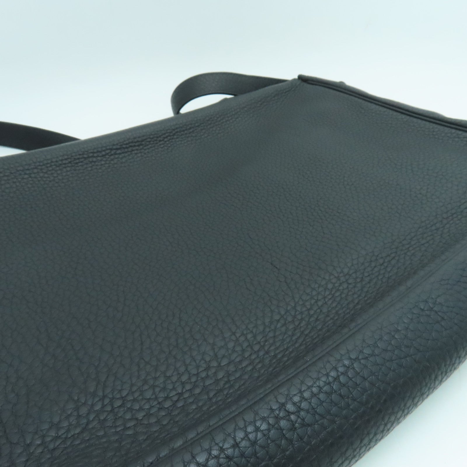 HERMES Clemence Leather Victoria Shoulder Silver Buckle Handle Shoulder Bag Black