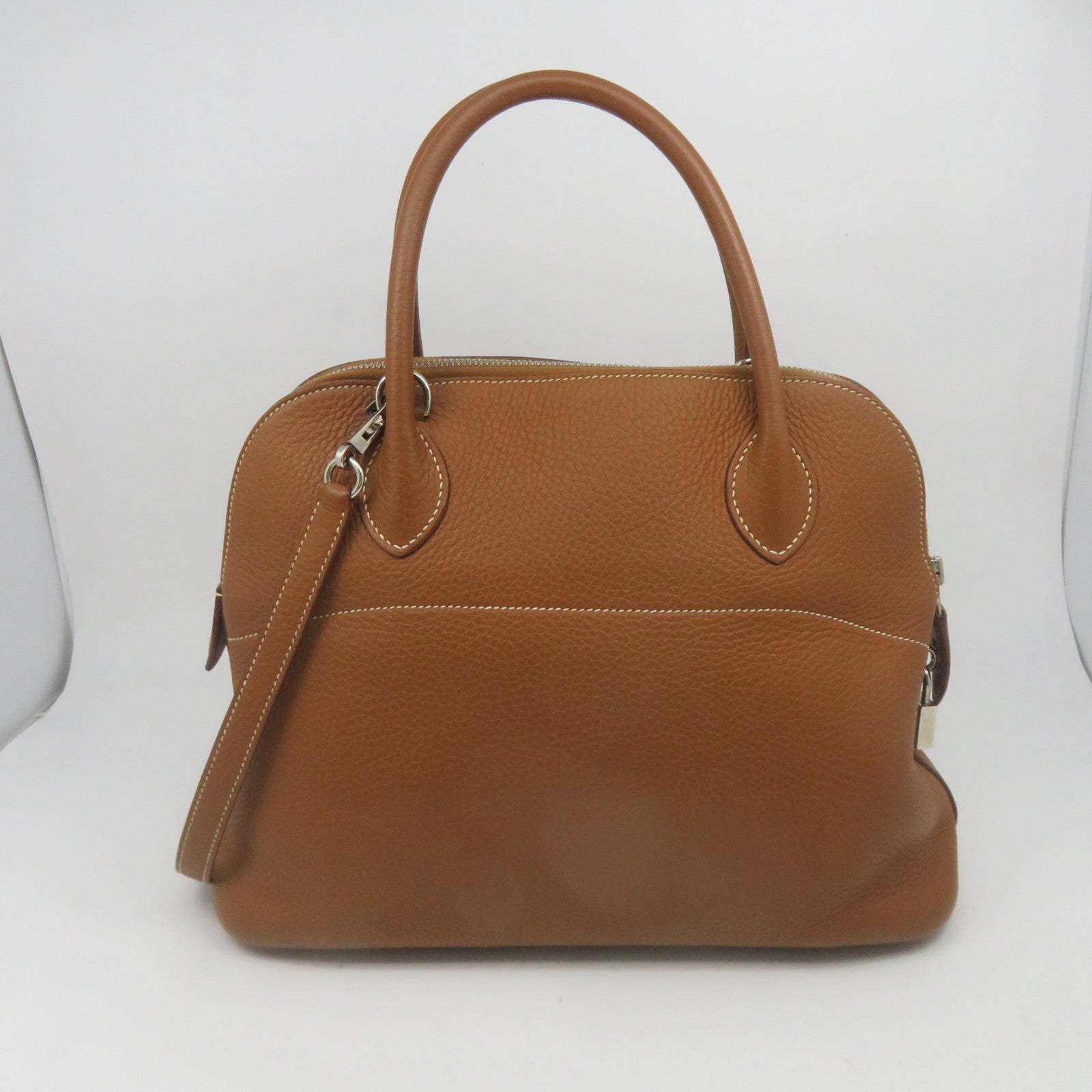 HERMES 【激減優惠】Clemence皮革Bolide 31銀扣手挽袋啡色