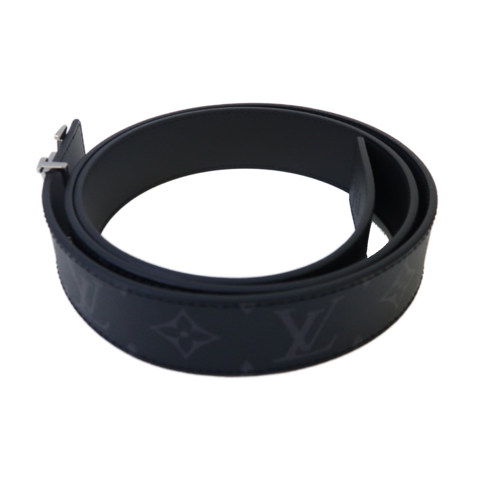LOUIS VUITTON Monogram Eclipse Belt銀扣皮帶黑色