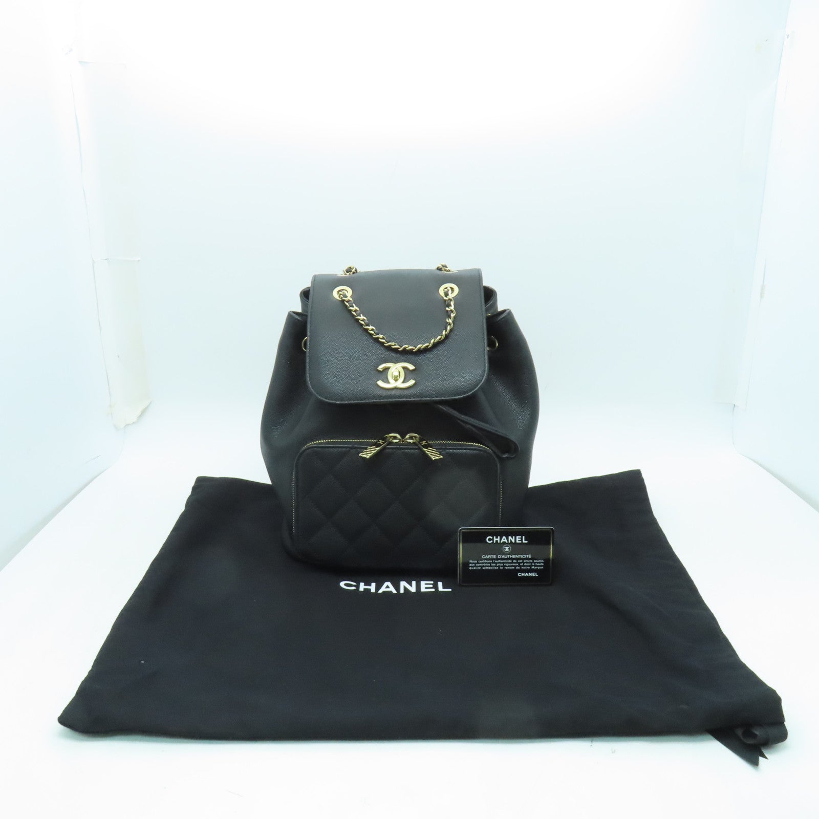 CHANEL Caviar皮革Backpack金扣背包黒色