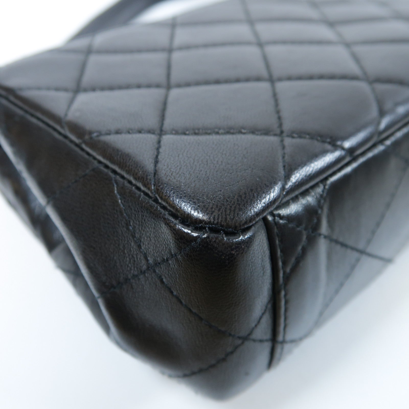 CHANEL 菱格牛皮皮革Chain Shoulder Bag金扣手挽袋黑色