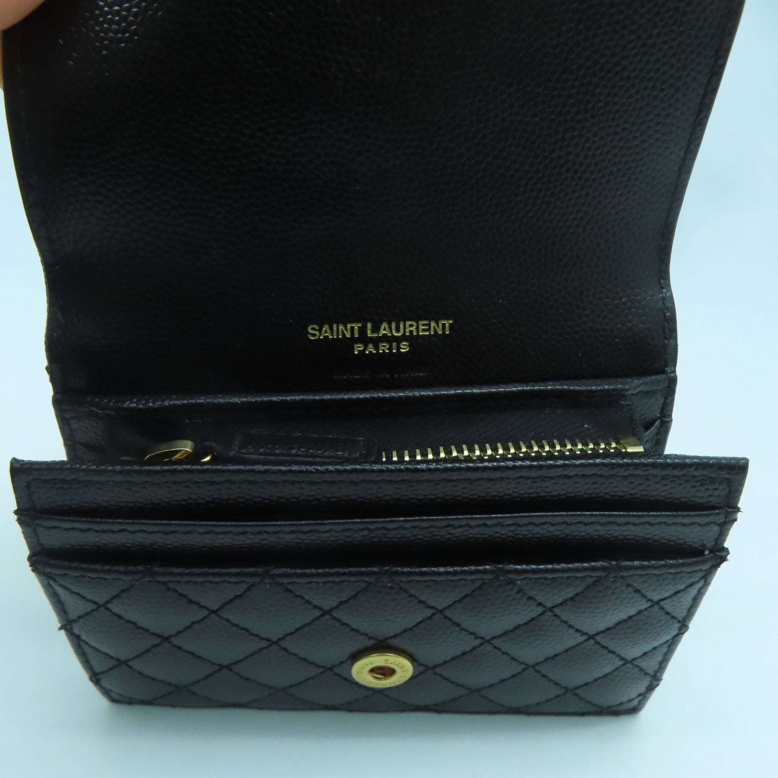 SAINT LAURENT 牛皮皮革Saint Laurent Card Case金扣卡片套黑色
