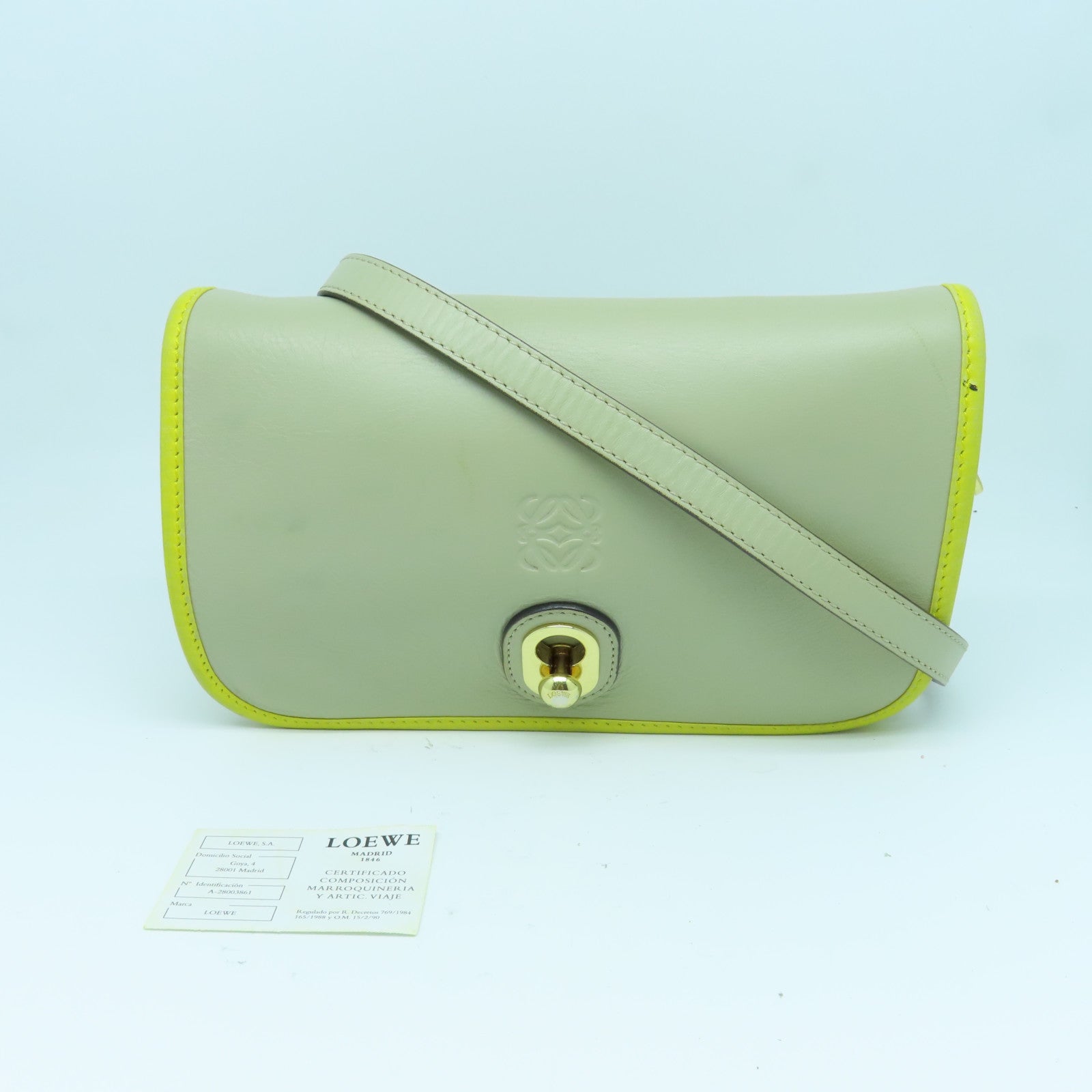 LOEWE 牛皮皮革Shoulder Bag金扣肩背袋灰色/粉紅色