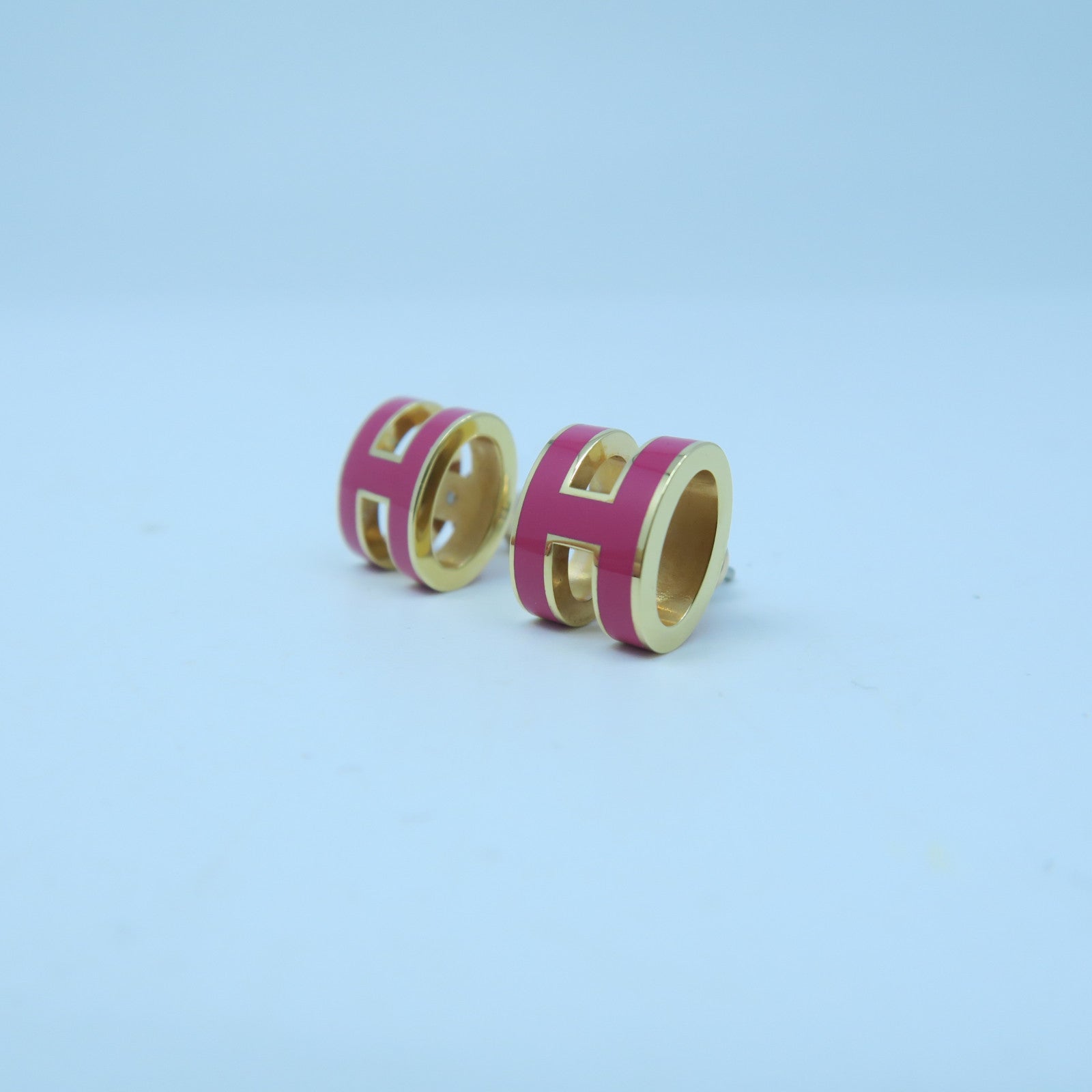 HERMES Metal Pop H Earrings Pink/Gold