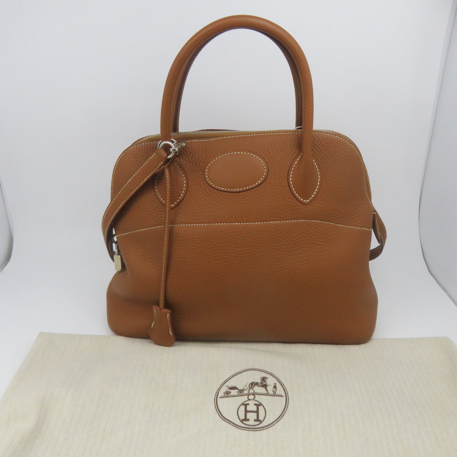 HERMES 【激減優惠】Clemence皮革Bolide 31銀扣手挽袋啡色