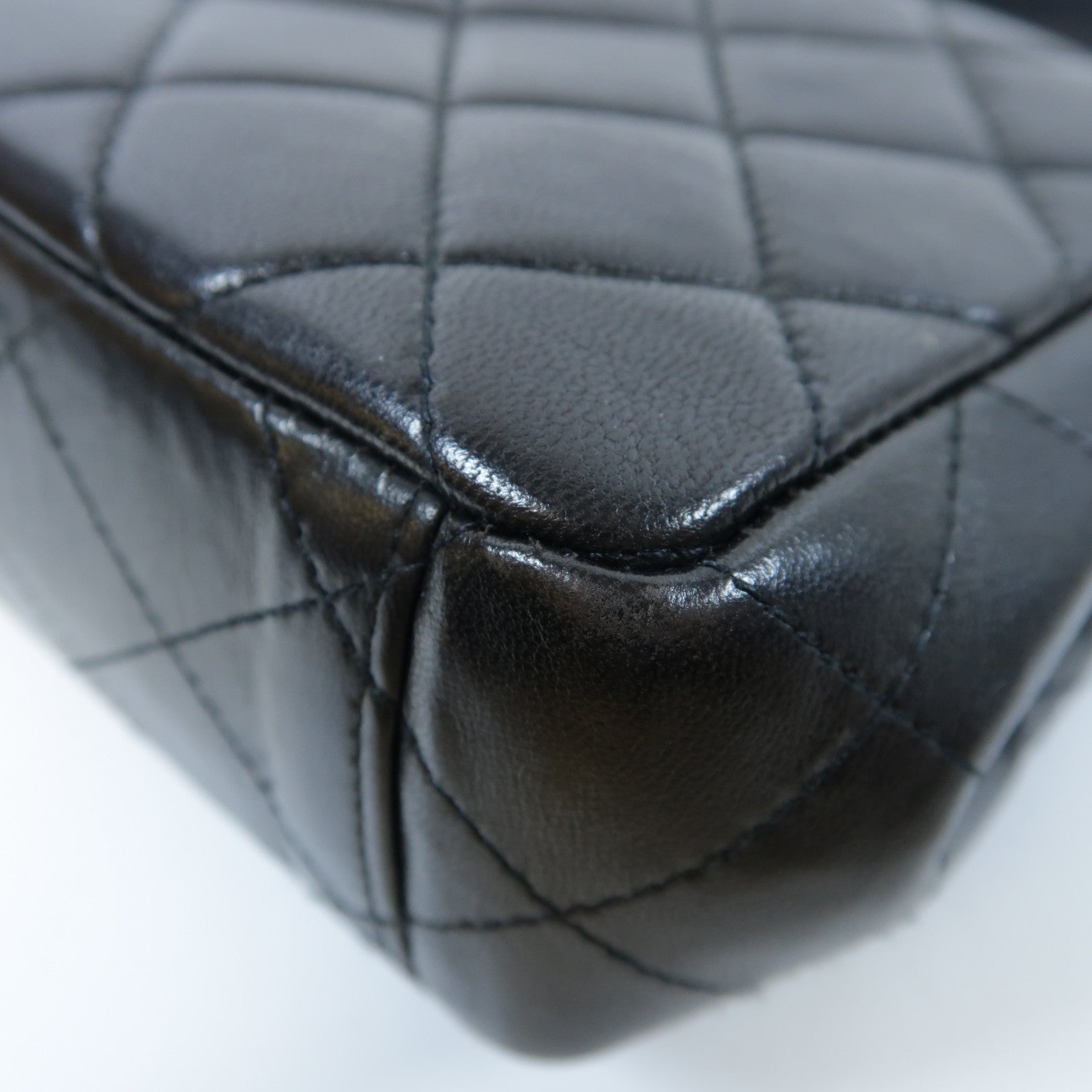 CHANEL 菱格牛皮皮革Chain Shoulder Bag金扣手挽袋黑色