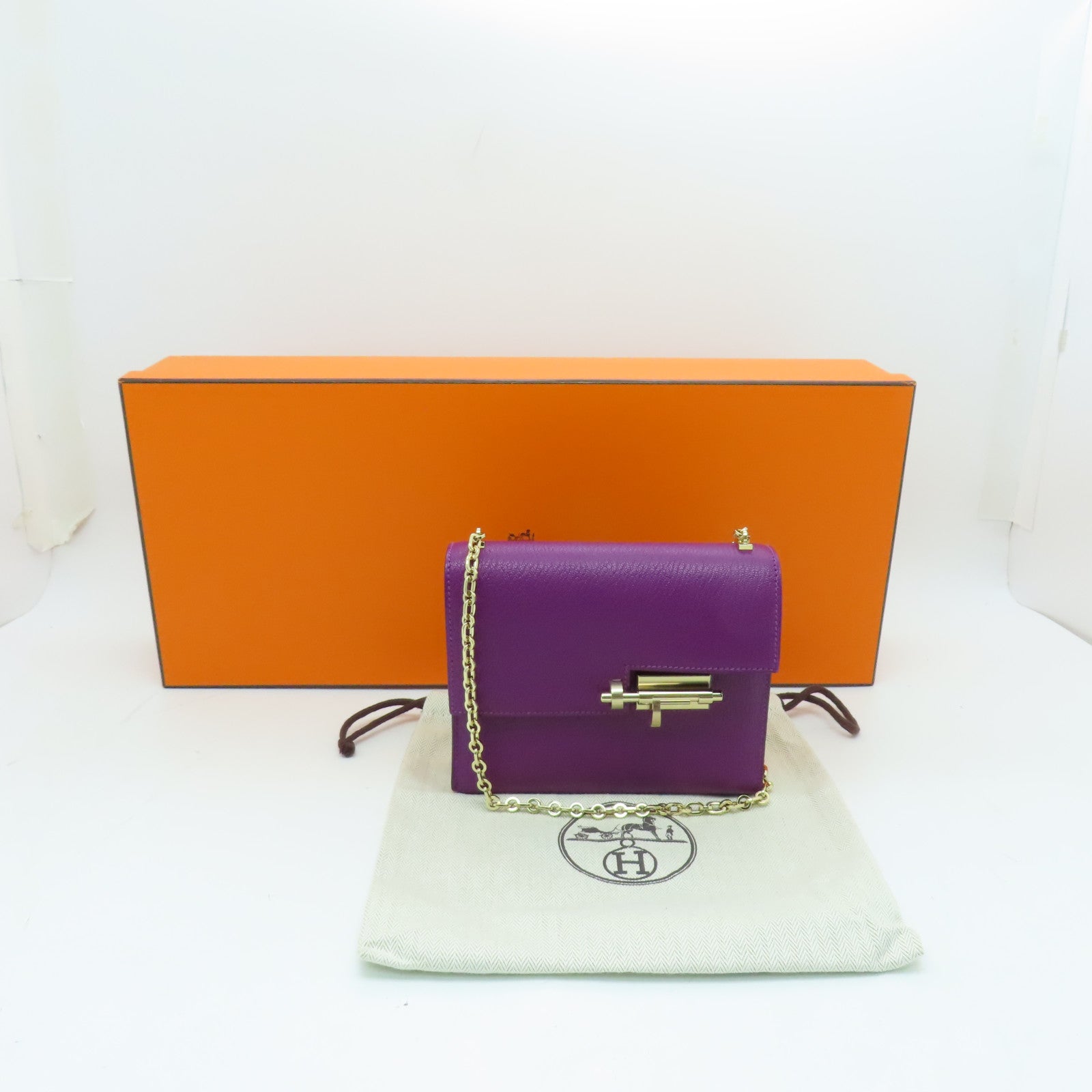 HERMES 【激減優惠】Chevre皮革Mini Verrou金扣鏈帶肩背袋紫色