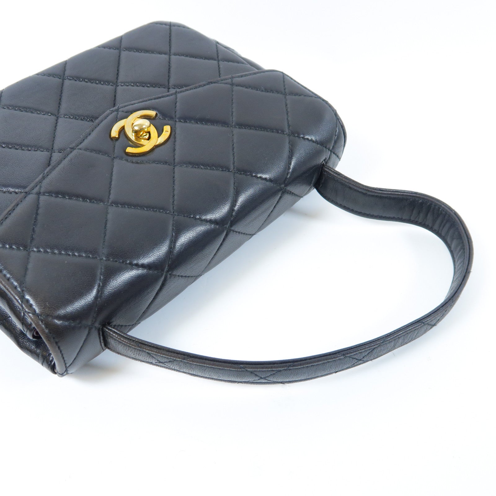 CHANEL 菱格牛皮皮革Chain Shoulder Bag金扣手挽袋黑色