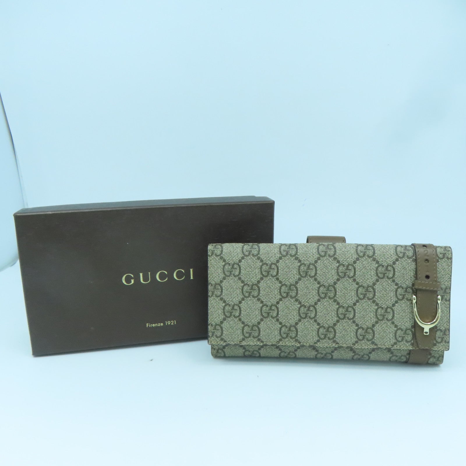 GUCCI 帆布Long Wallet金扣長錢包啡色