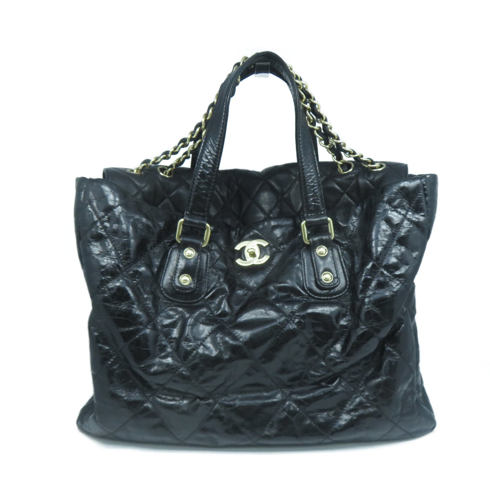 CHANEL 菱格牛皮皮革Chain Shoulder Bag金扣手挽肩背兩用袋黑色