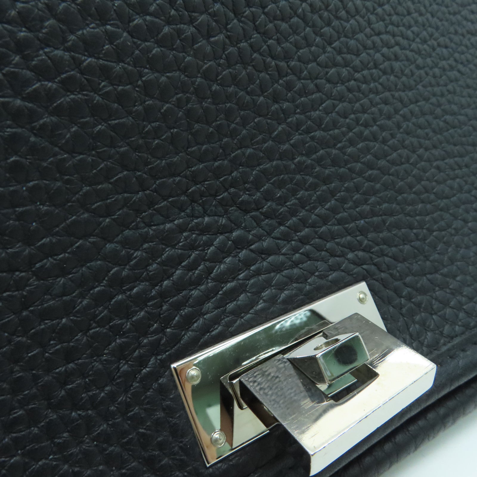 HERMES Clemence Leather Victoria Shoulder Silver Buckle Handle Shoulder Bag Black