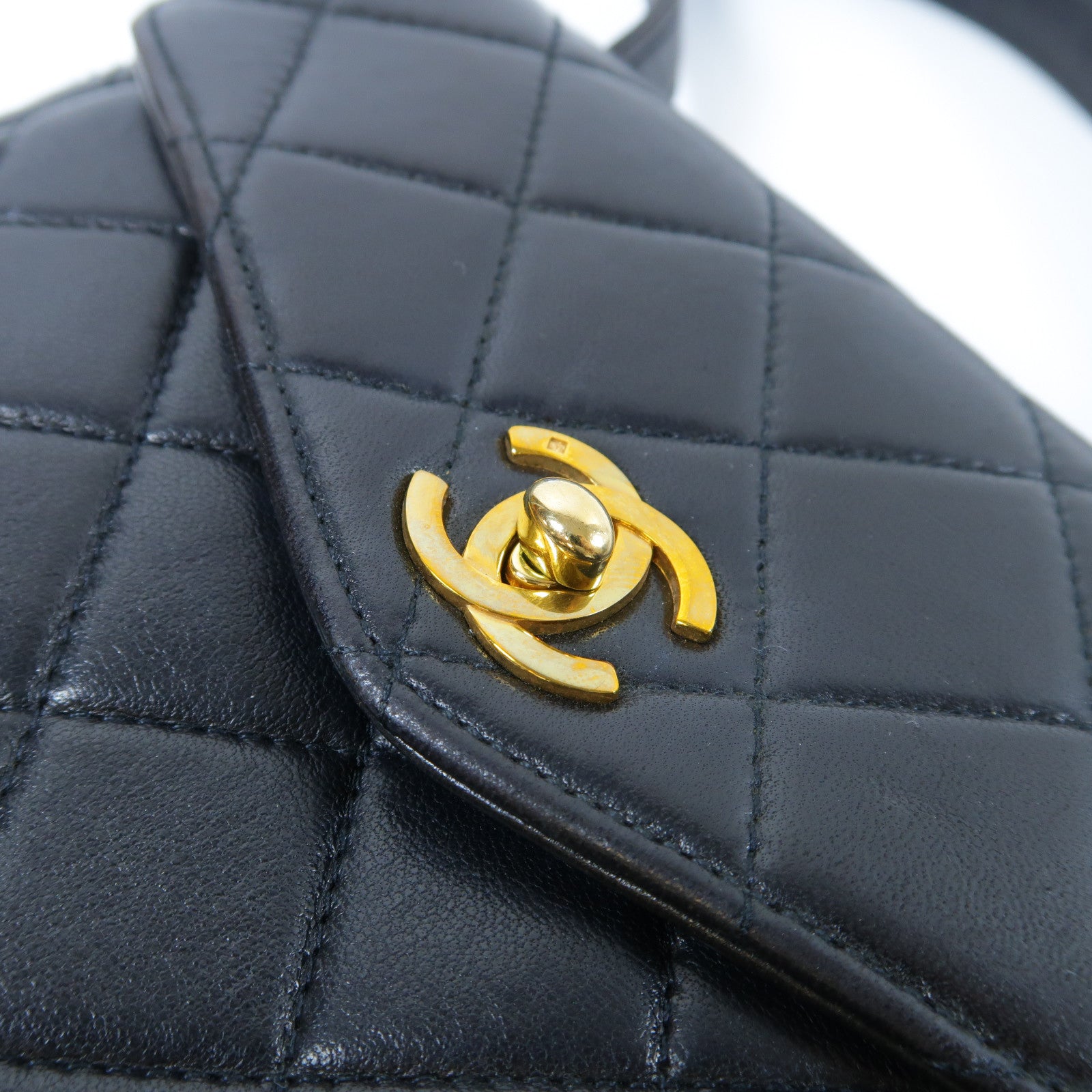 CHANEL 菱格牛皮皮革Chain Shoulder Bag金扣手挽袋黑色