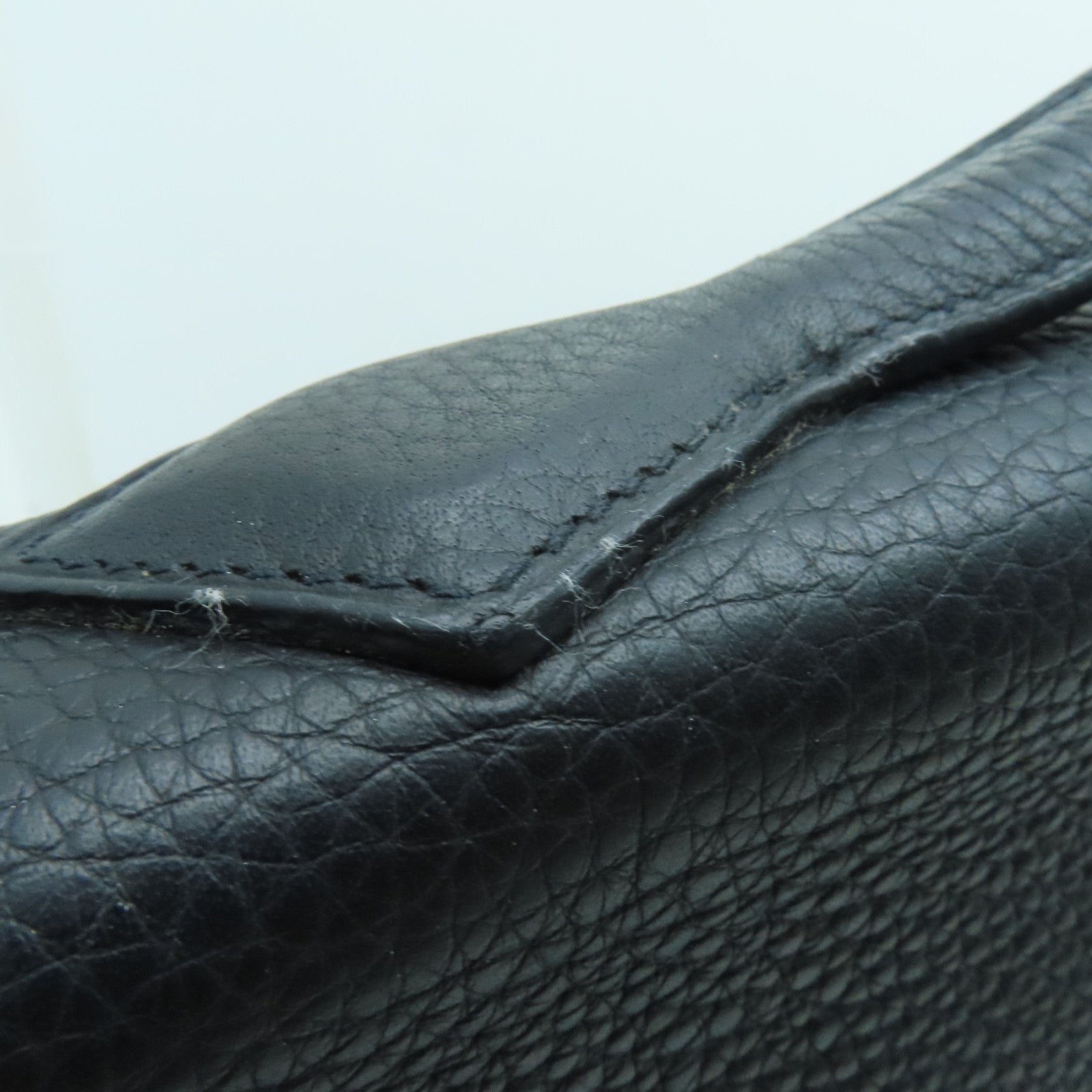 HERMES Clemence Leather Victoria Shoulder Silver Buckle Handle Shoulder Bag Black