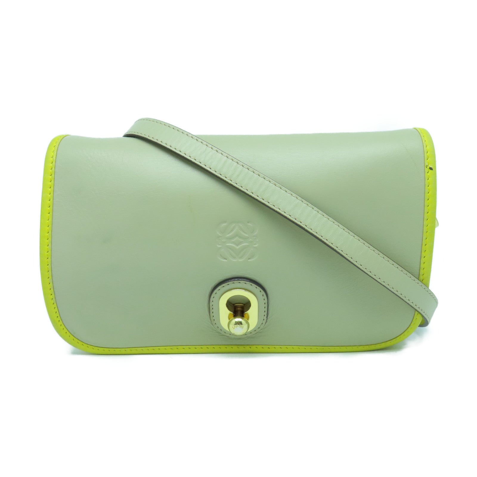 LOEWE 牛皮皮革Shoulder Bag金扣肩背袋灰色/粉紅色