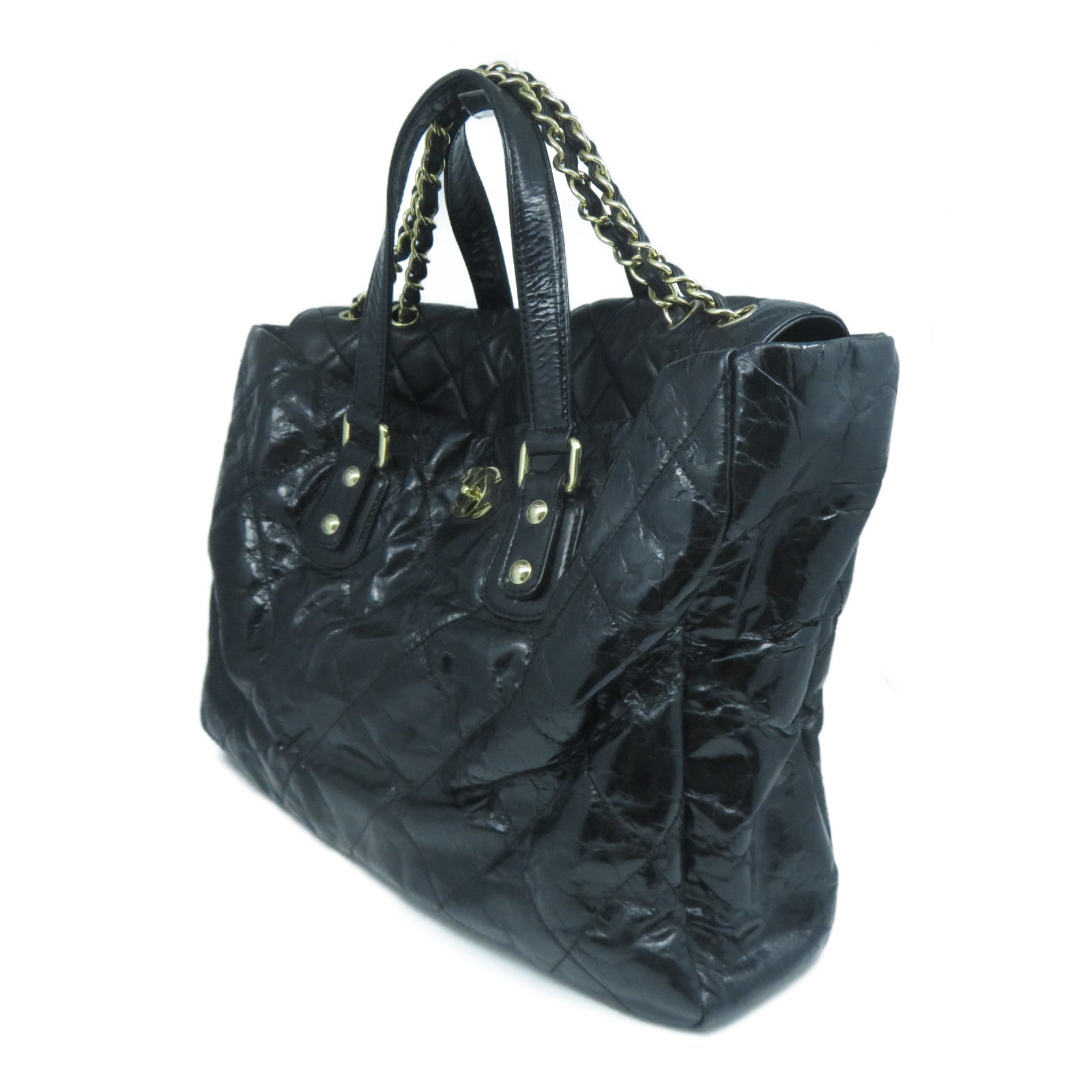 CHANEL 菱格牛皮皮革Chain Shoulder Bag金扣手挽肩背兩用袋黑色