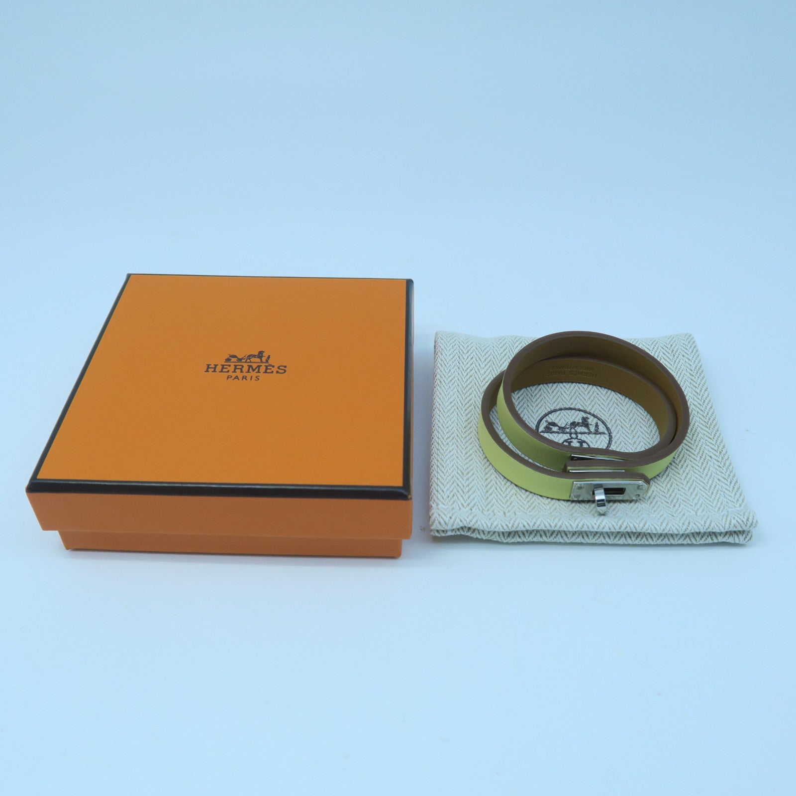 HERMES Swift Leather Mini Kelly Double Tour Bracelet Silver Buckle Bracelet Limoncello Yellow
