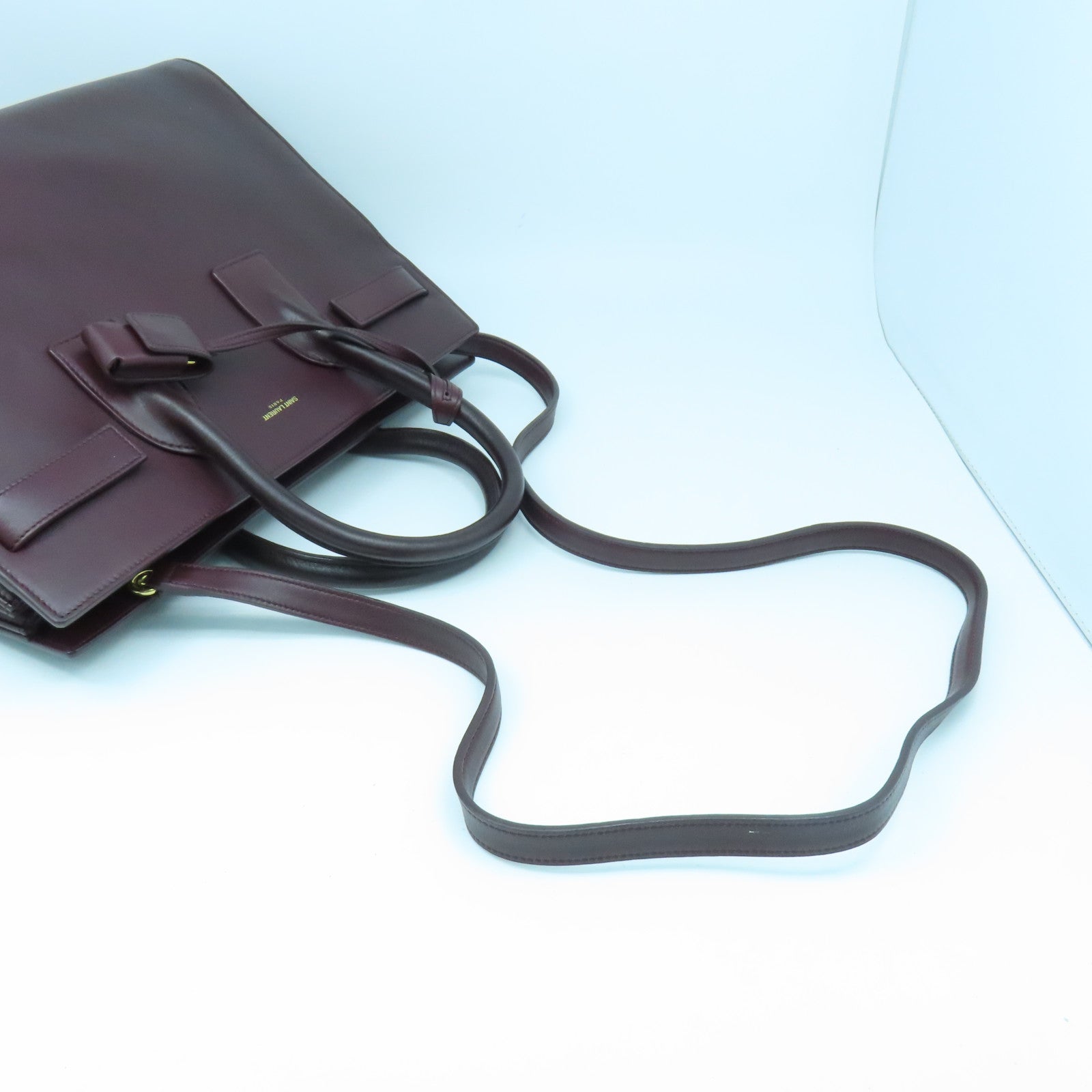 SAINT LAURENT 牛皮皮革Sac de Jour Shoulder Bag金扣手挽肩背兩用袋啡色