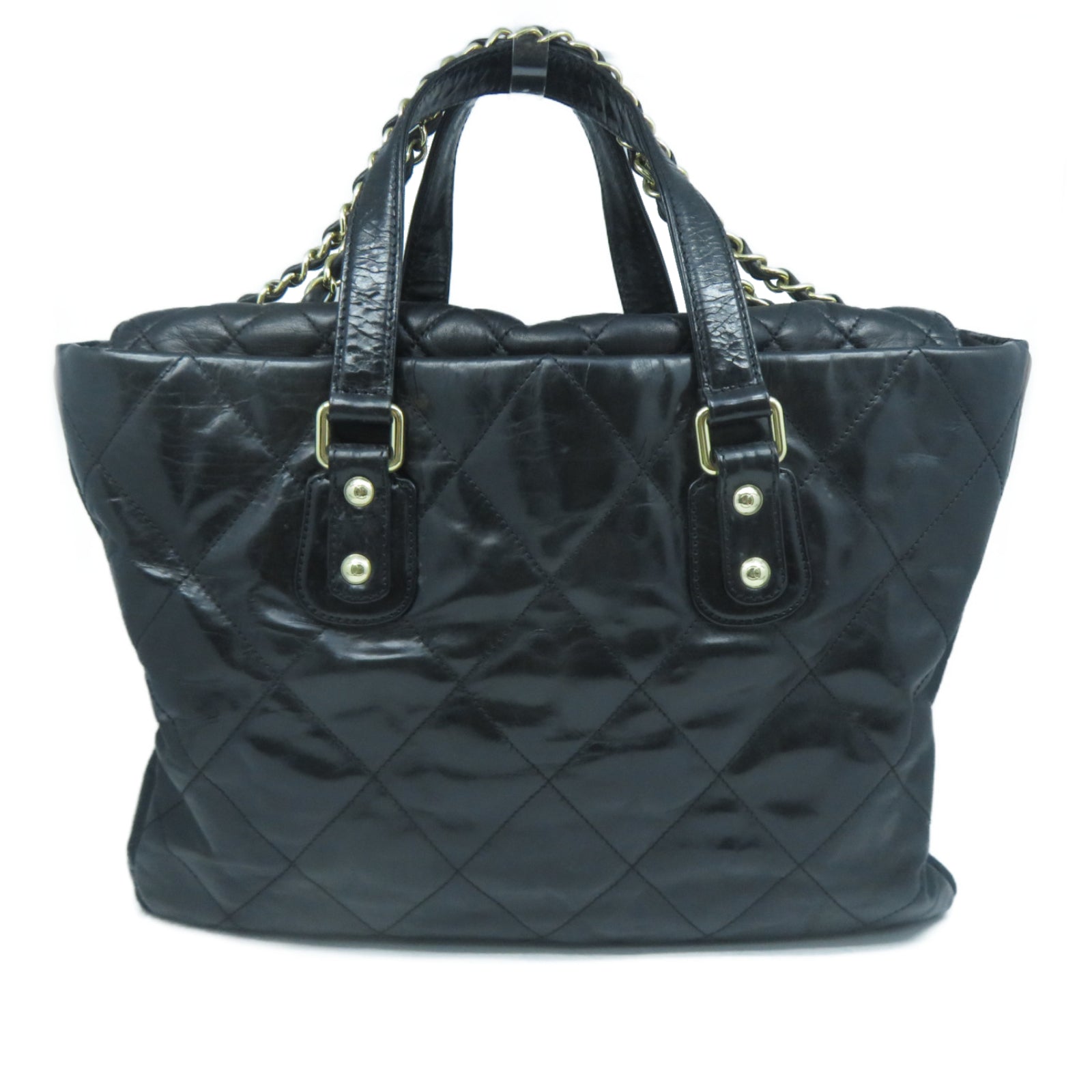 CHANEL 菱格牛皮皮革Chain Shoulder Bag金扣手挽肩背兩用袋黑色