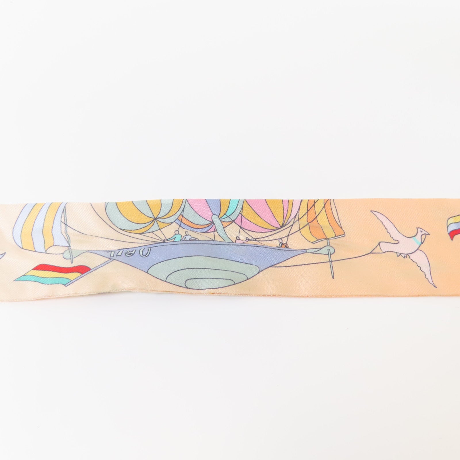 HERMES 絲質Twilly絲巾橙色/米色/綠色
