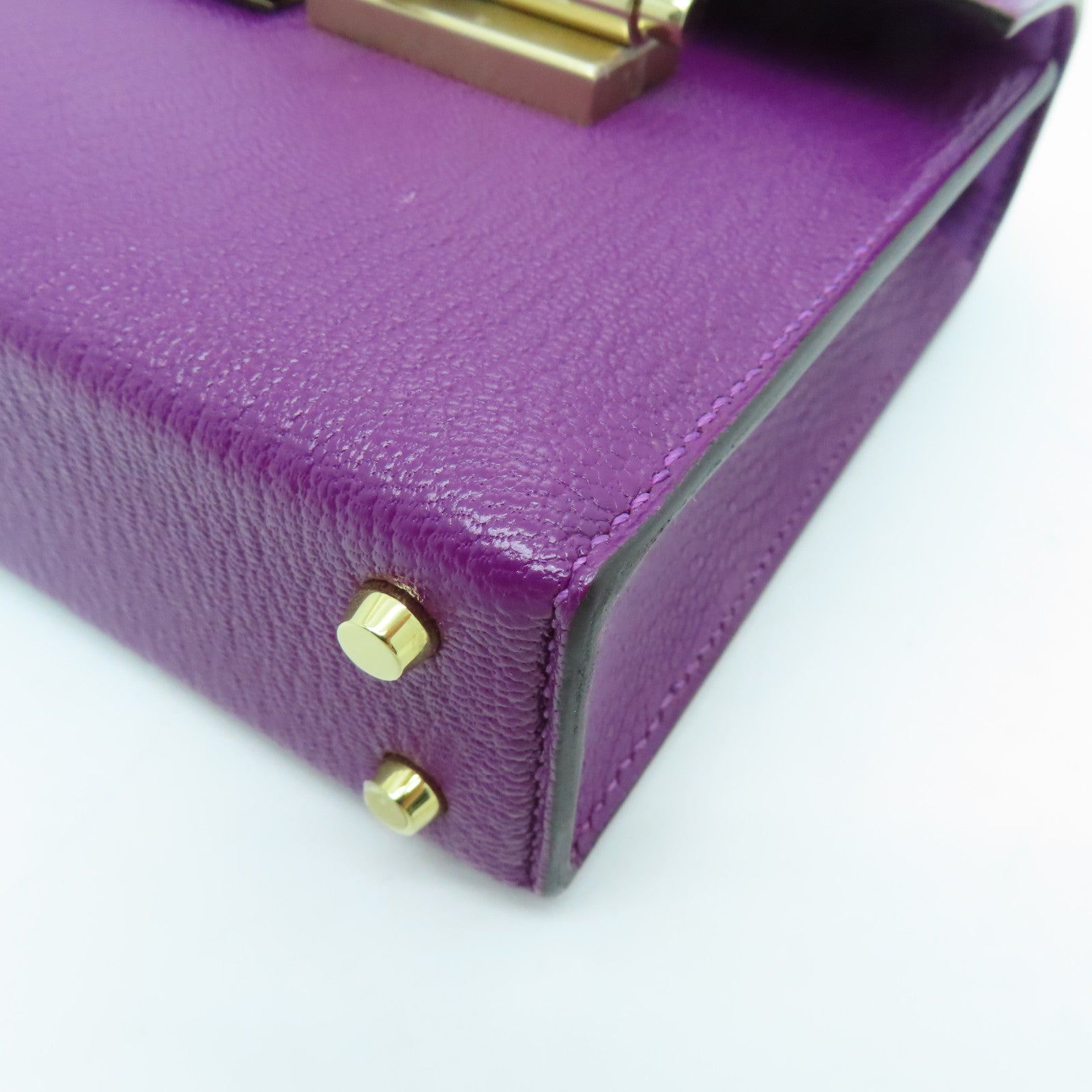 HERMES 【激減優惠】Chevre皮革Mini Verrou金扣鏈帶肩背袋紫色
