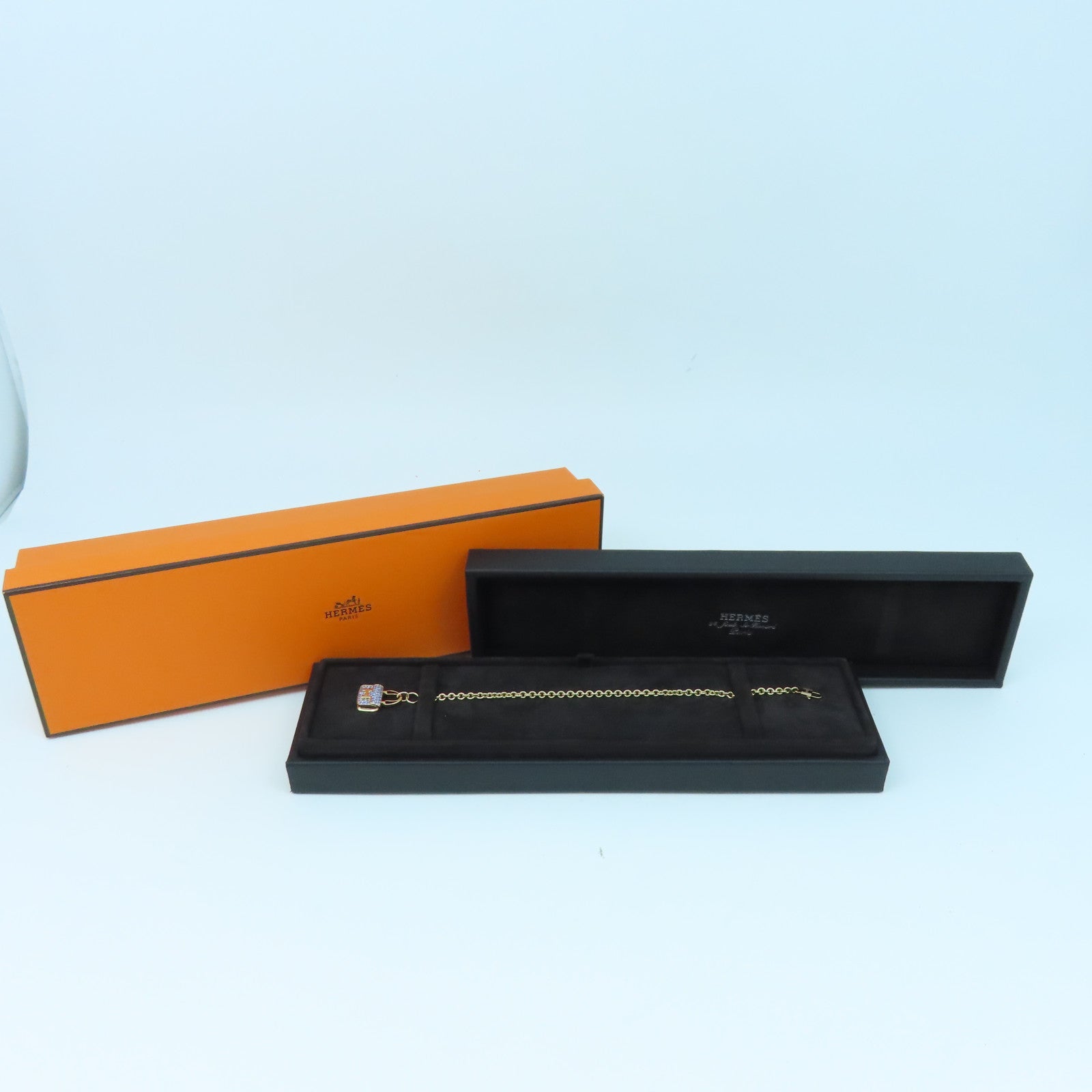 HERMES 18K Rose Gold Amulettes Constance Bracelet Blue/Rose Gold