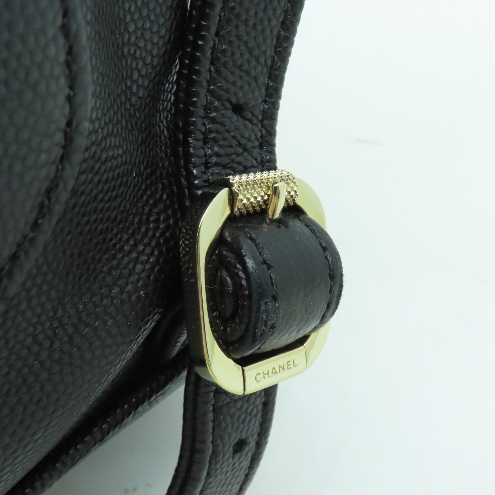 CHANEL Caviar皮革Backpack金扣背包黒色