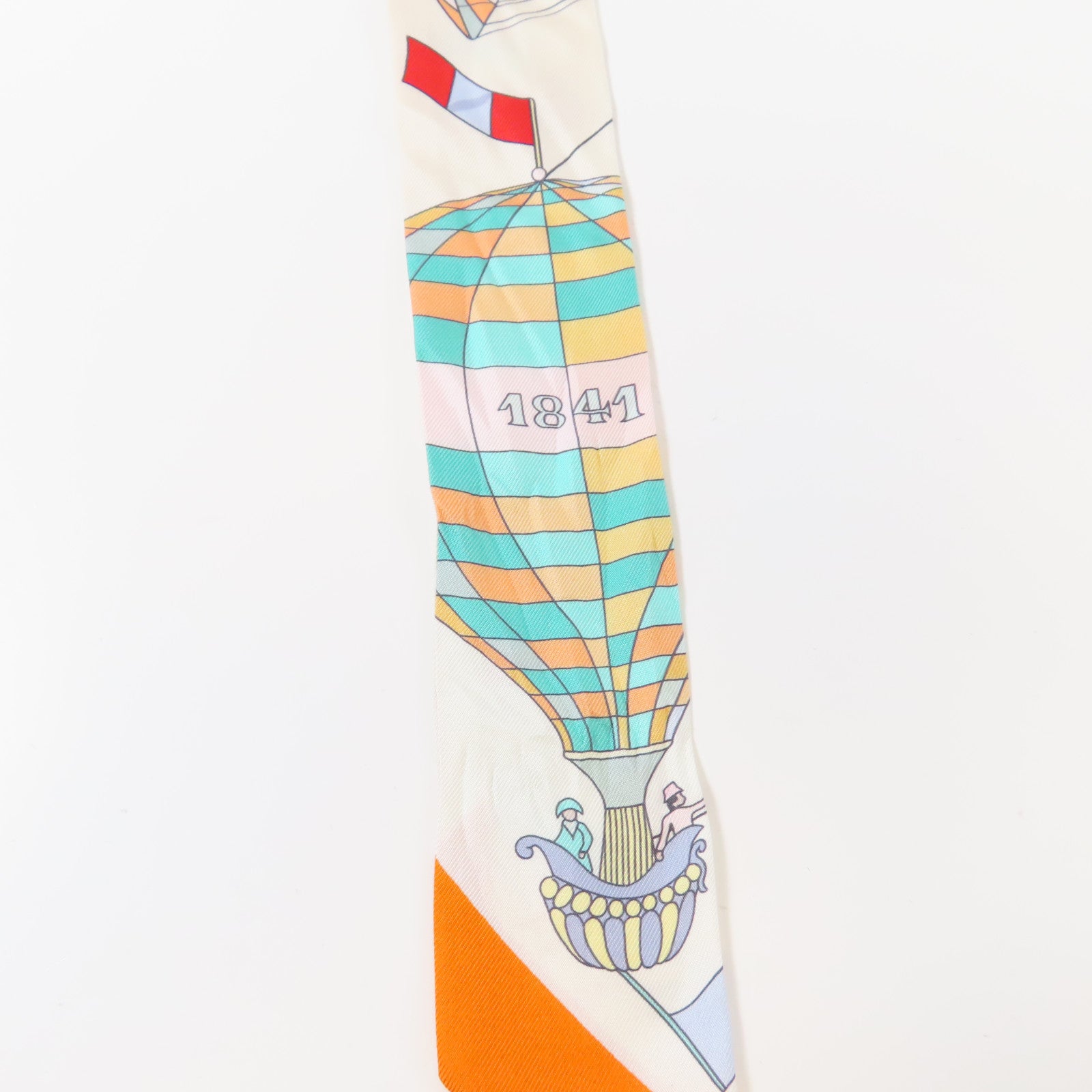 HERMES 絲質Twilly絲巾橙色/米色/綠色