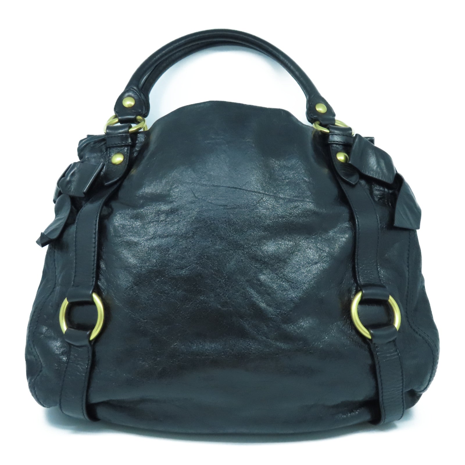 Miu Miu Sheepskin Leather Shoulder Bag Gold Buckle Black