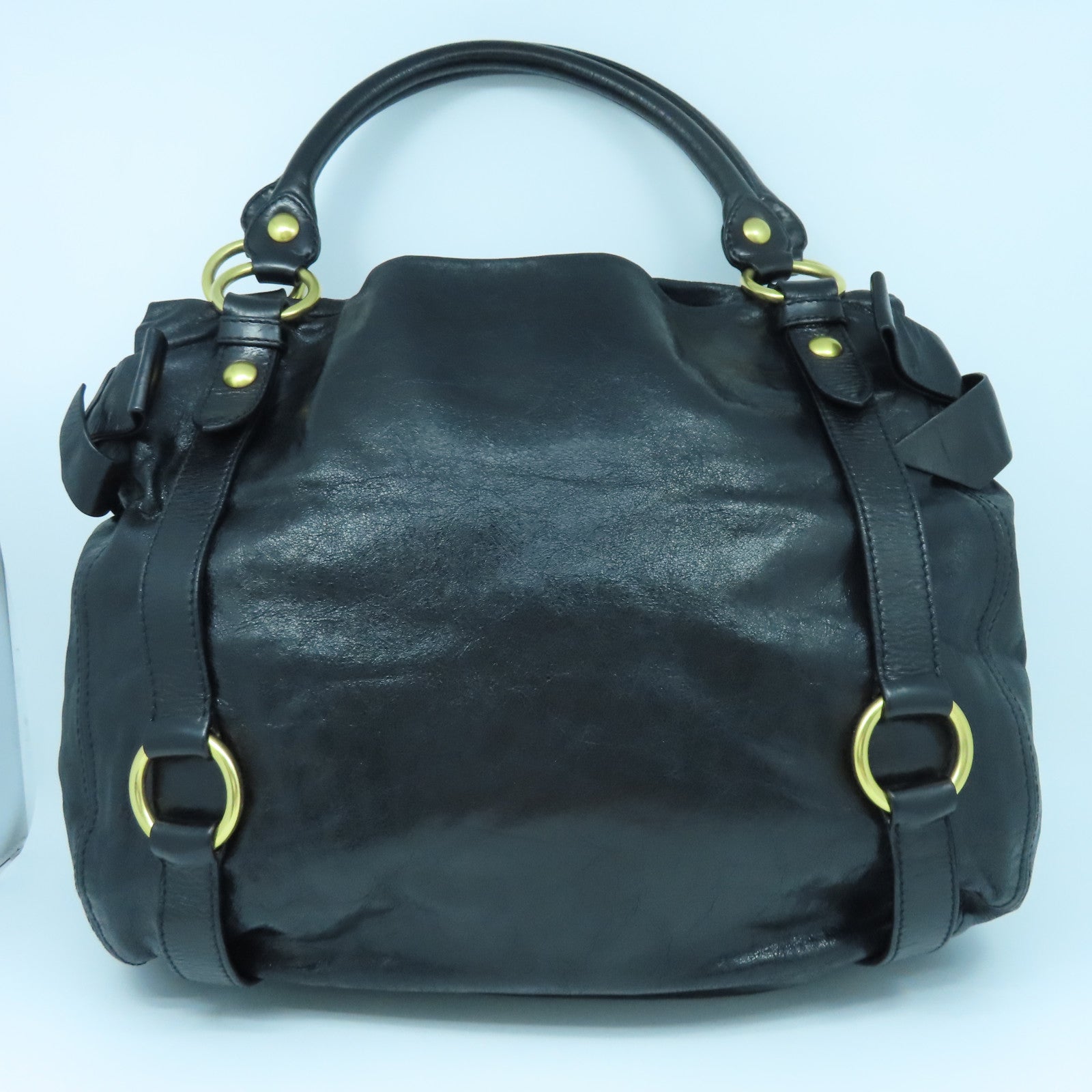 Miu Miu Sheepskin Leather Shoulder Bag Gold Buckle Black