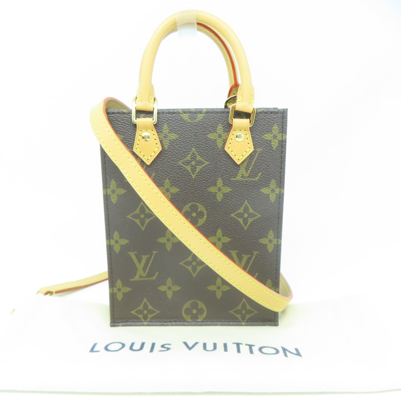 LOUIS VUITTON Monogram Petit Sac Plat金扣手挽肩背兩用袋啡色
