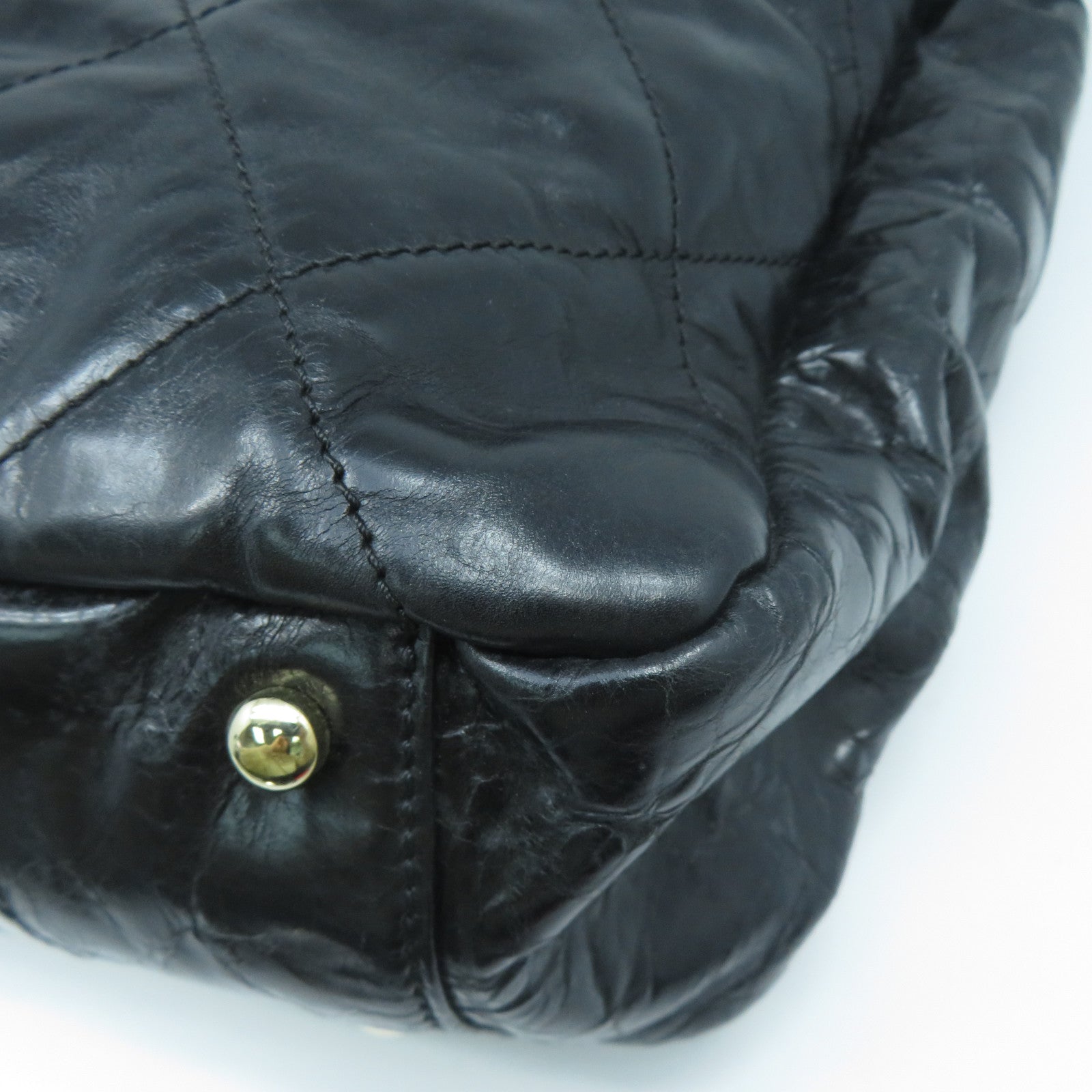 CHANEL 菱格牛皮皮革Chain Shoulder Bag金扣手挽肩背兩用袋黑色