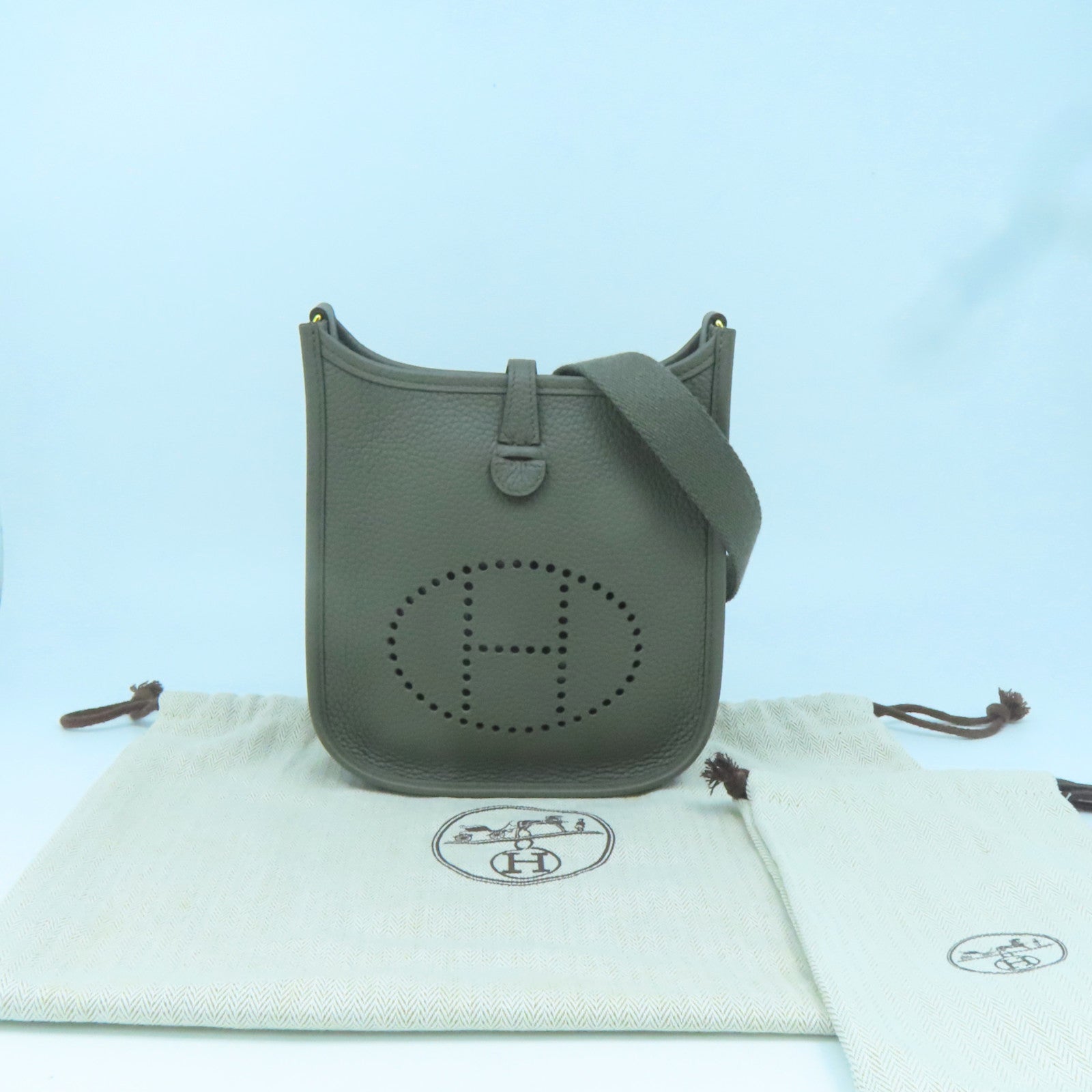 HERMES Clemence皮革Evelyne TPM金扣肩背袋灰色