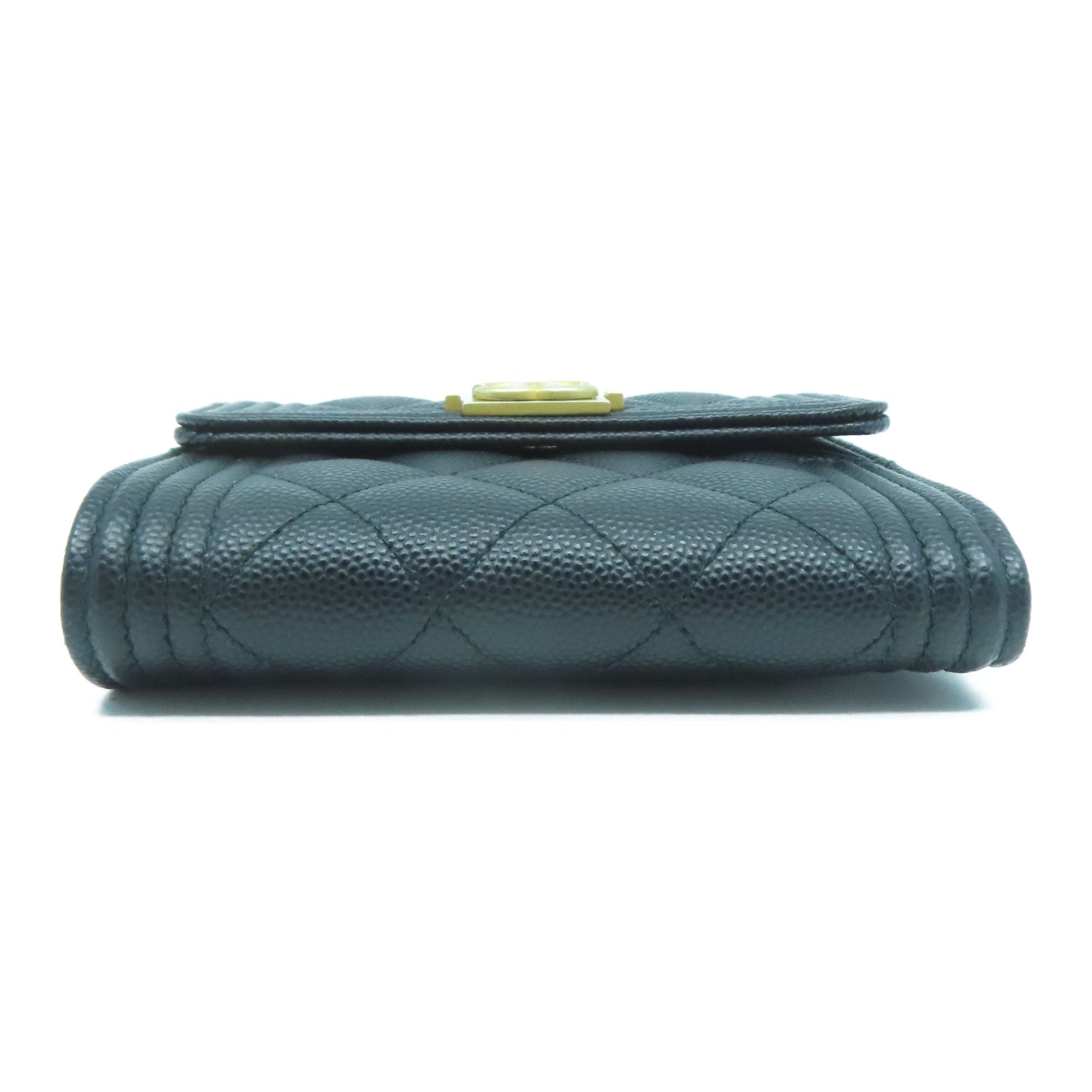 CHANEL 菱格Caviar皮革Boy Wallet金扣錢包黑色