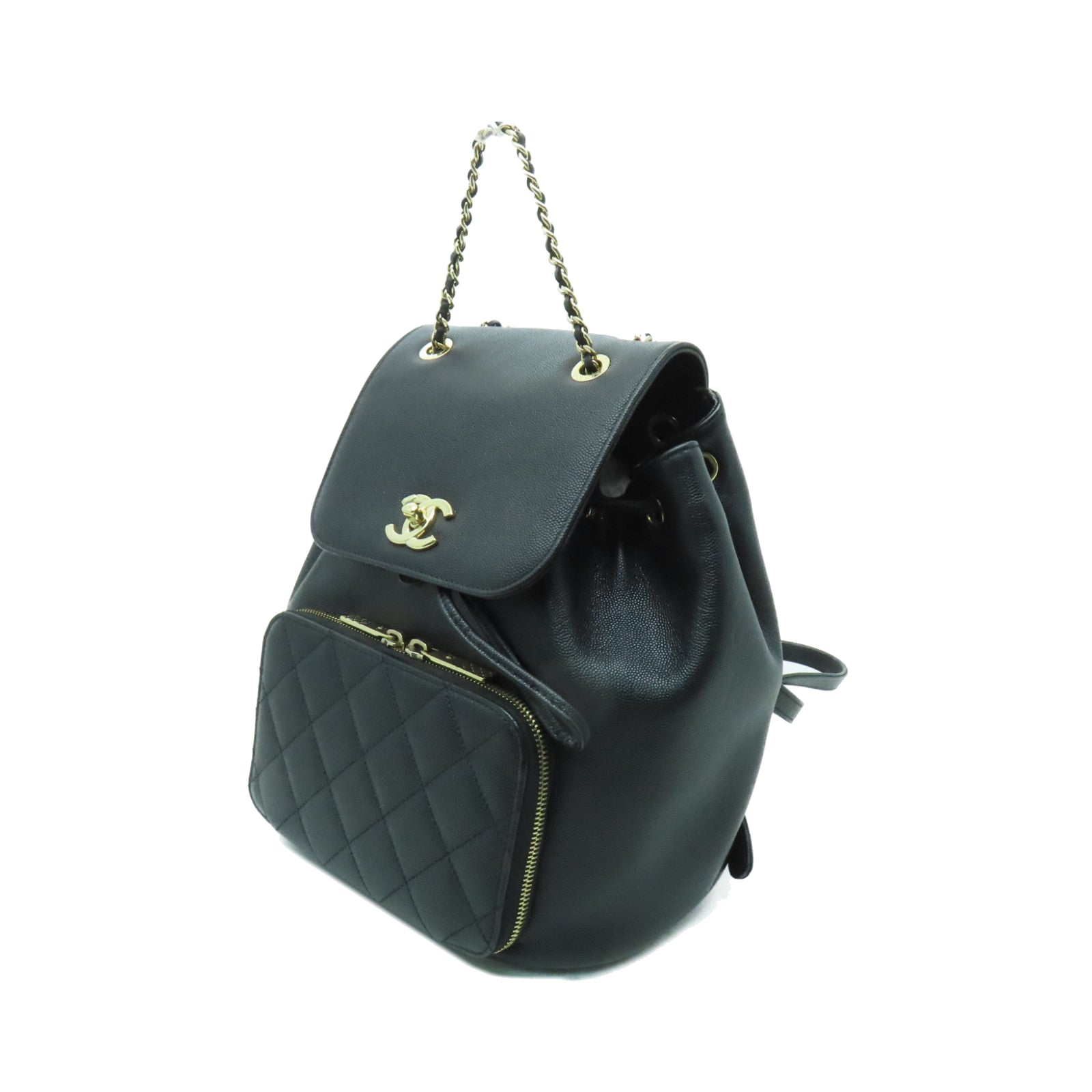 CHANEL Caviar皮革Backpack金扣背包黒色
