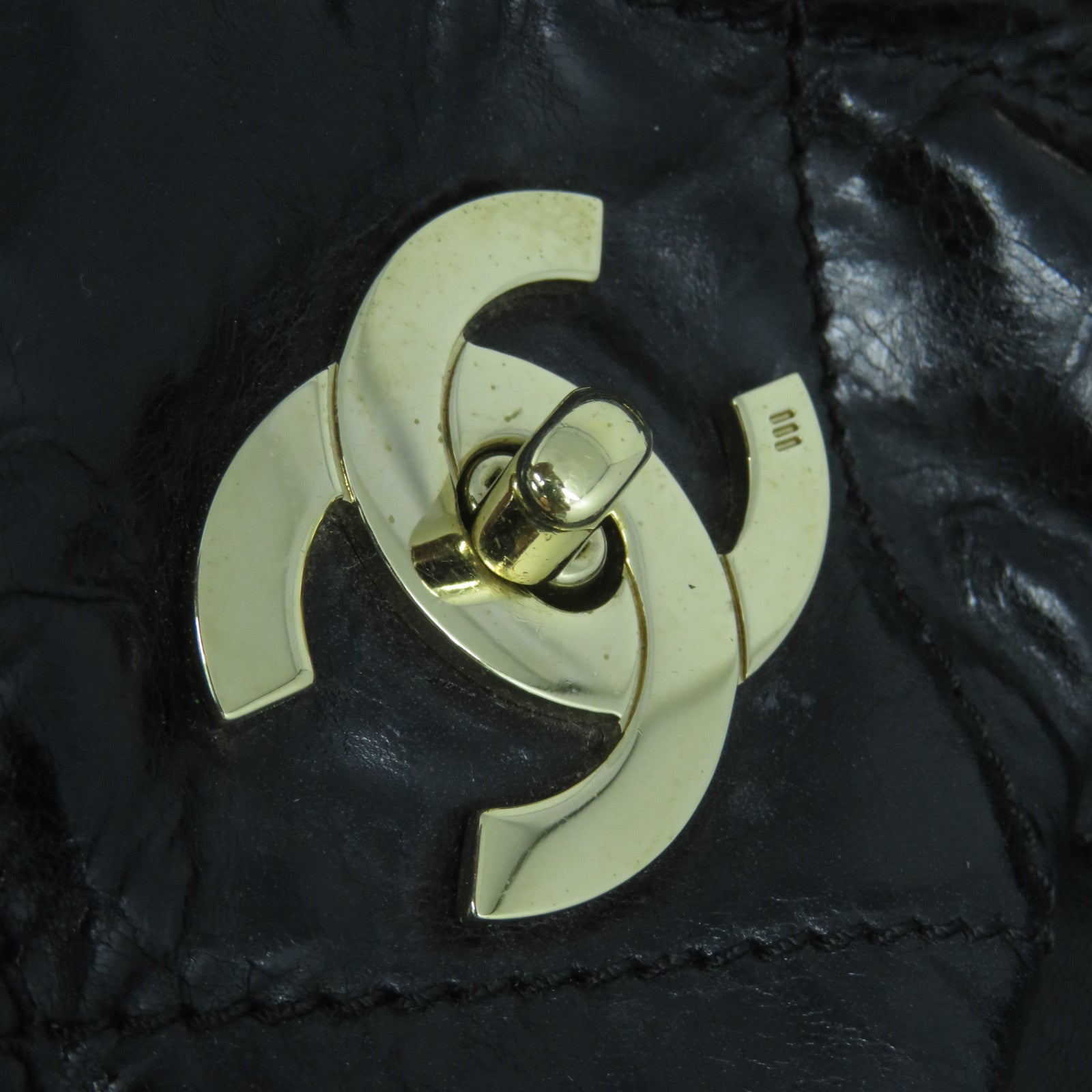 CHANEL 菱格牛皮皮革Chain Shoulder Bag金扣手挽肩背兩用袋黑色