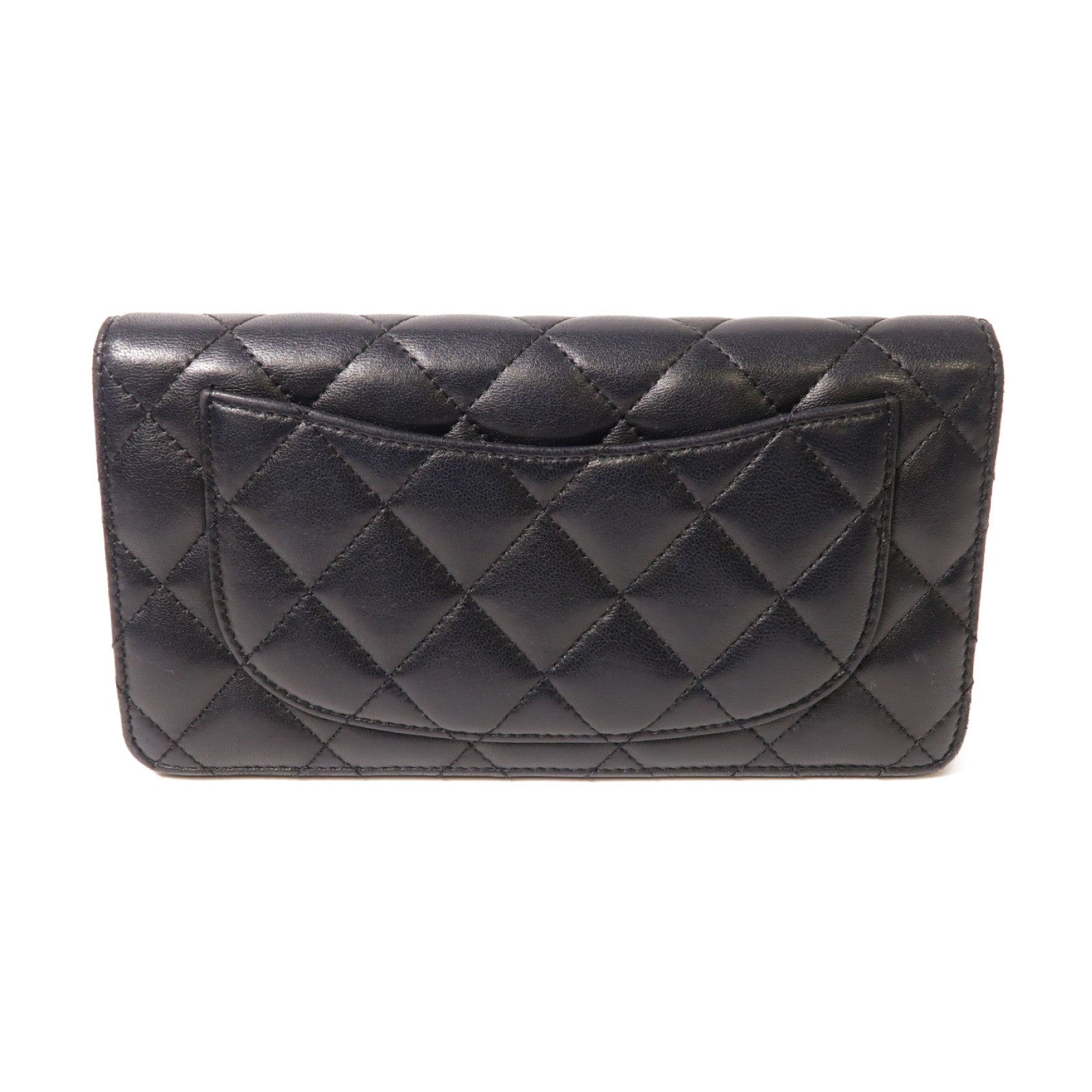 CHANEL 菱格羊皮皮革Long Wallet金扣長錢包黑色