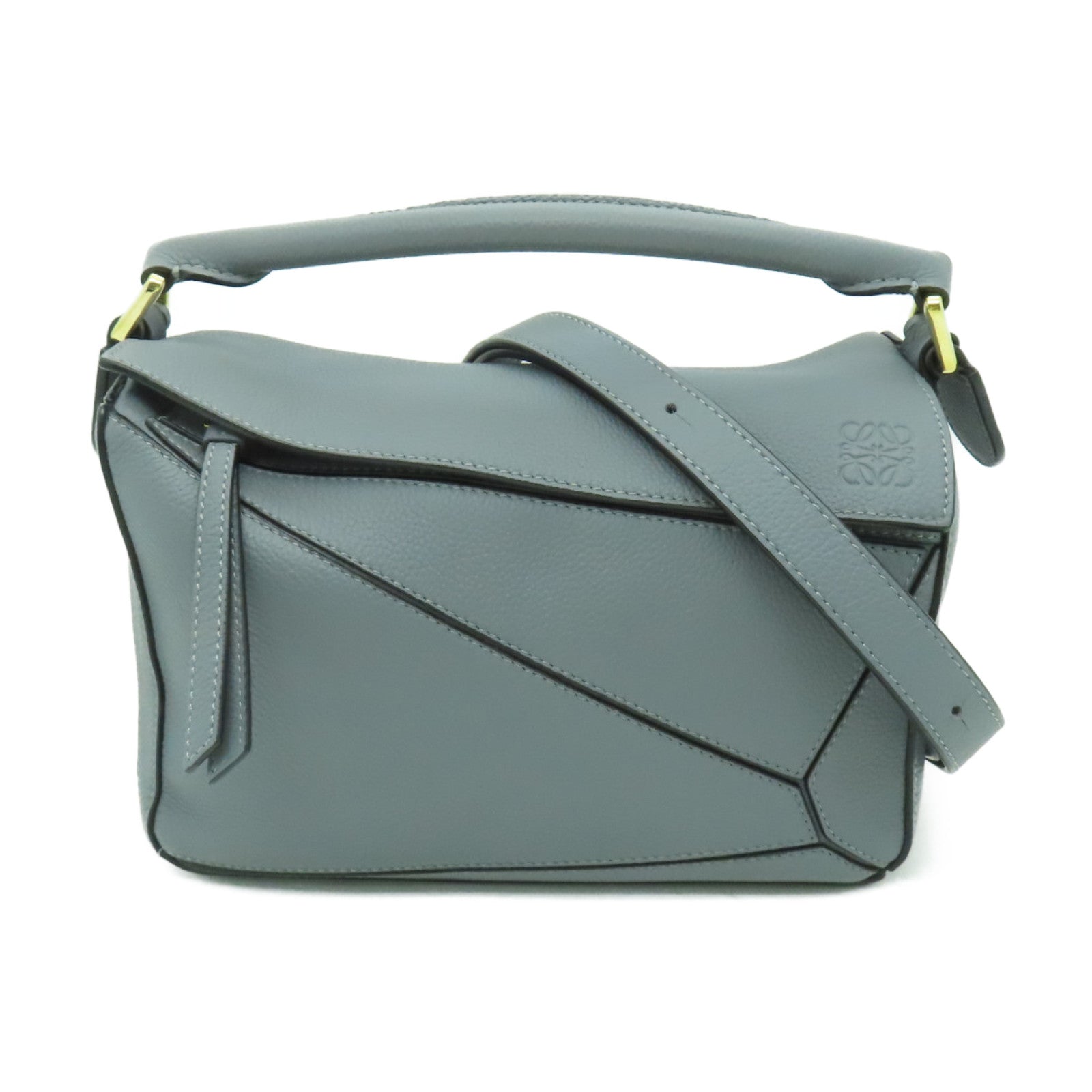 LOEWE 牛皮皮革Puzzle Small Bag金扣手挽肩背兩用袋灰色