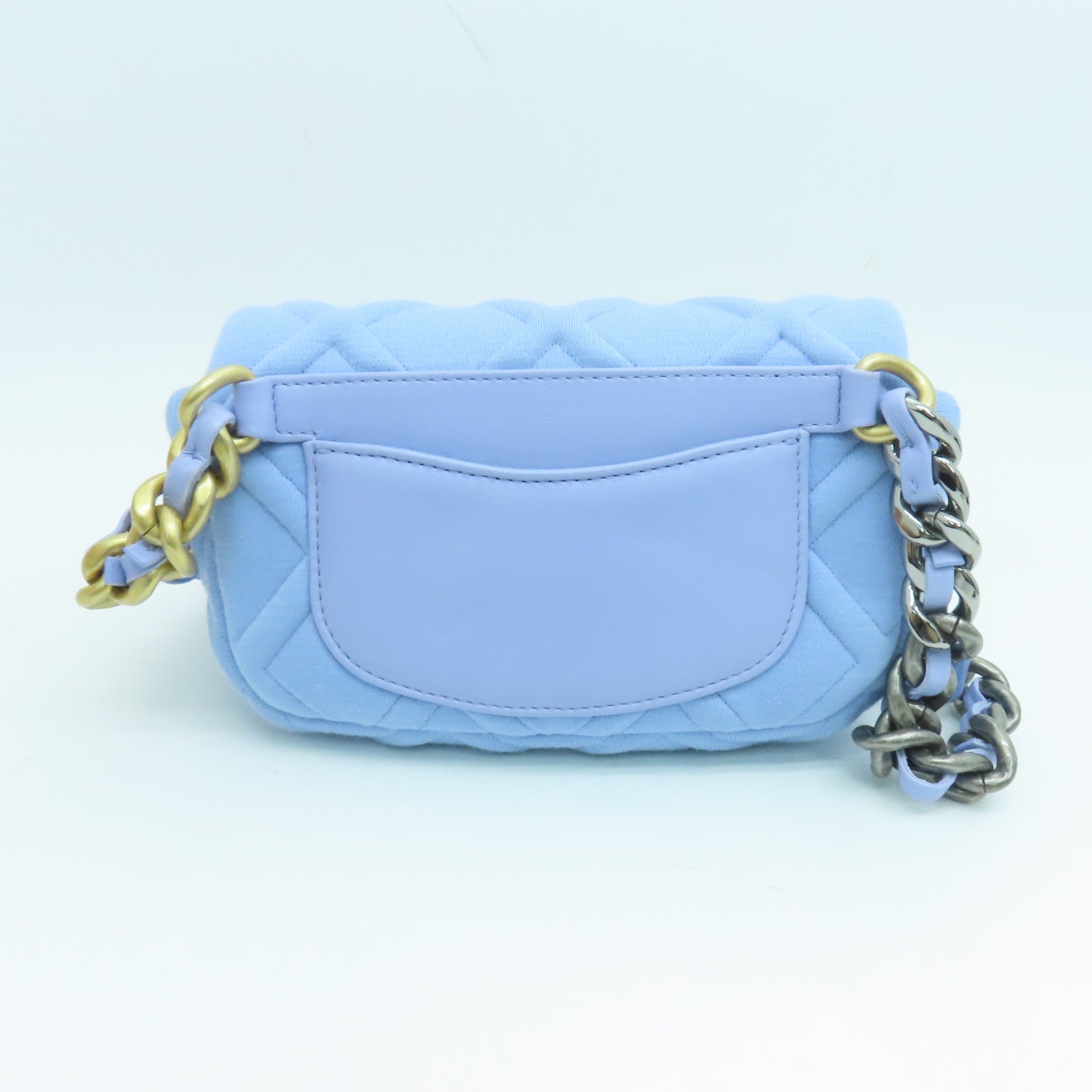 CHANEL rhombic fabric Waist Bag gold buckle purse blue