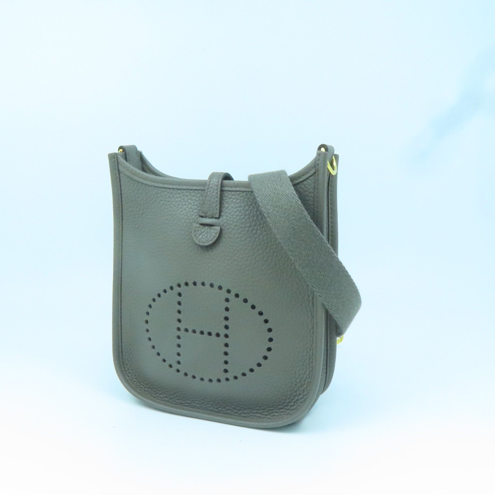 HERMES Clemence皮革Evelyne TPM金扣肩背袋灰色