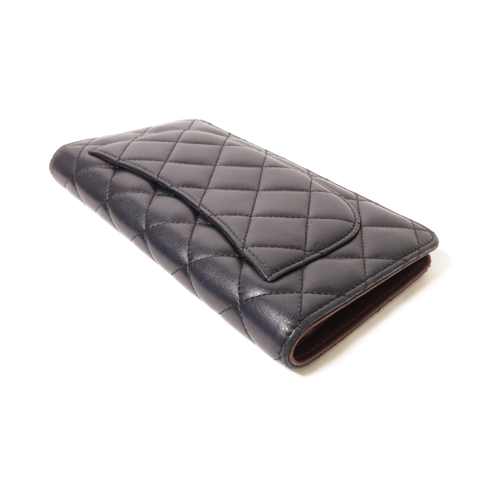 CHANEL 菱格羊皮皮革Long Wallet金扣長錢包黑色