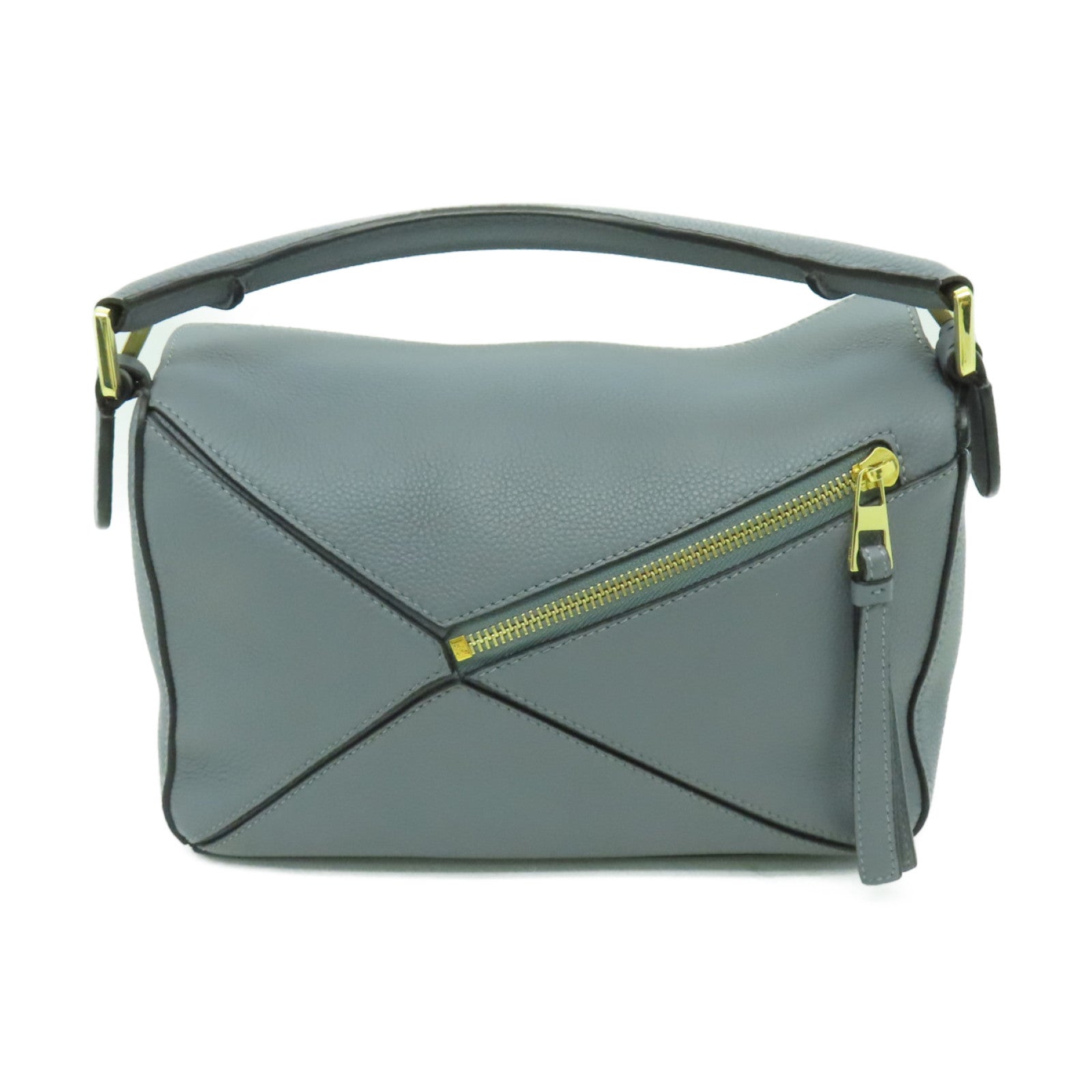 LOEWE 牛皮皮革Puzzle Small Bag金扣手挽肩背兩用袋灰色