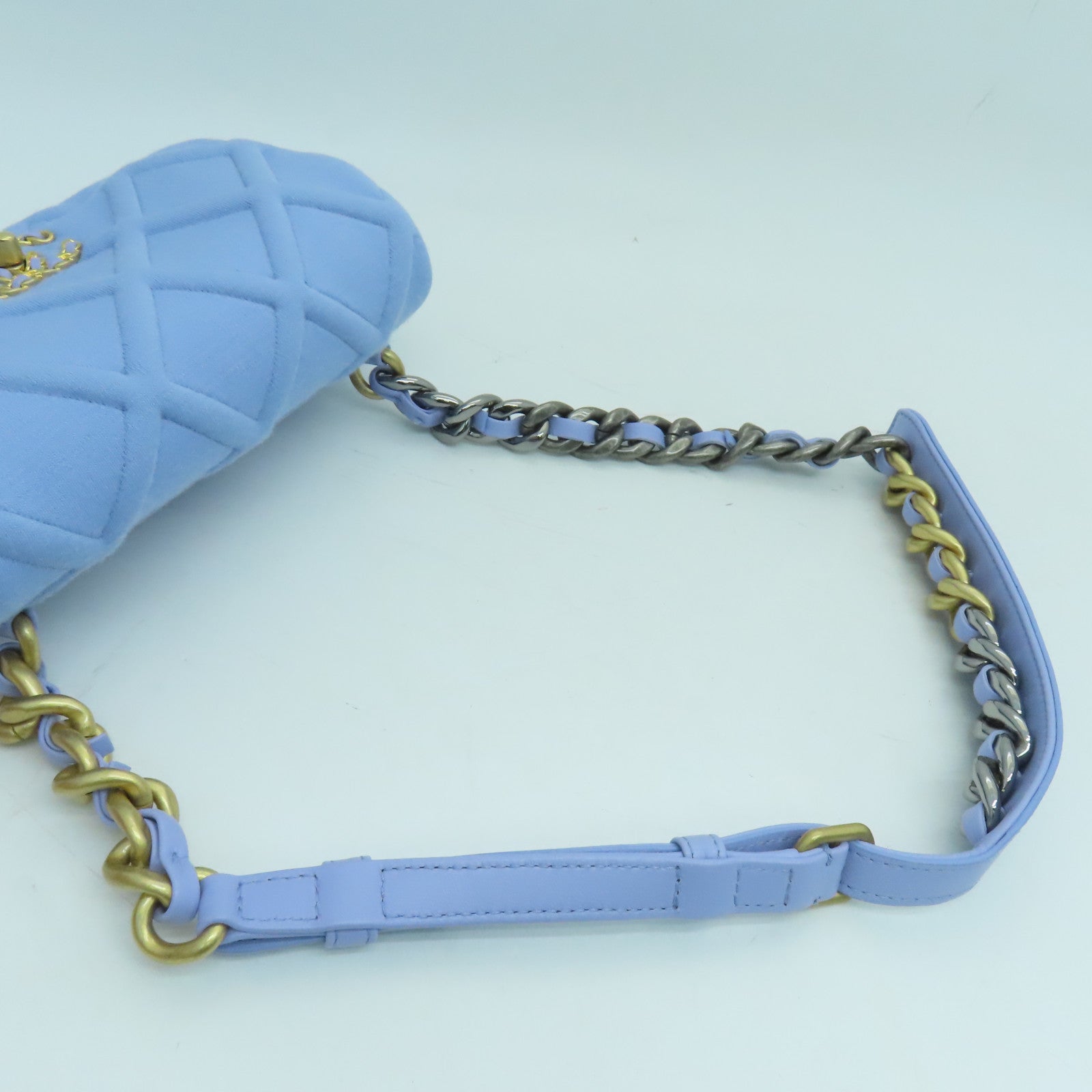 CHANEL rhombic fabric Waist Bag gold buckle purse blue