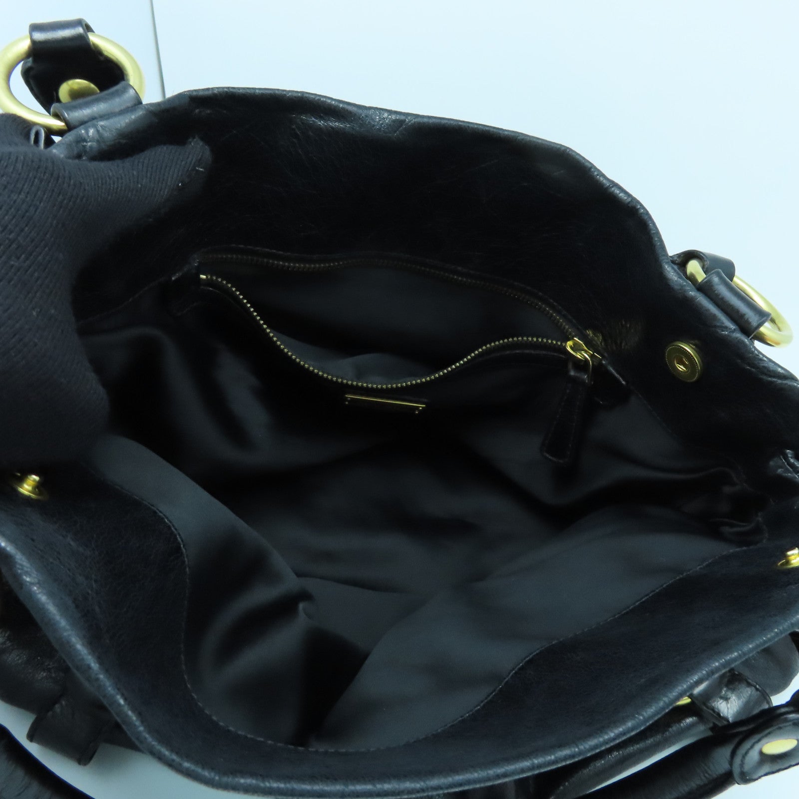 Miu Miu Sheepskin Leather Shoulder Bag Gold Buckle Black