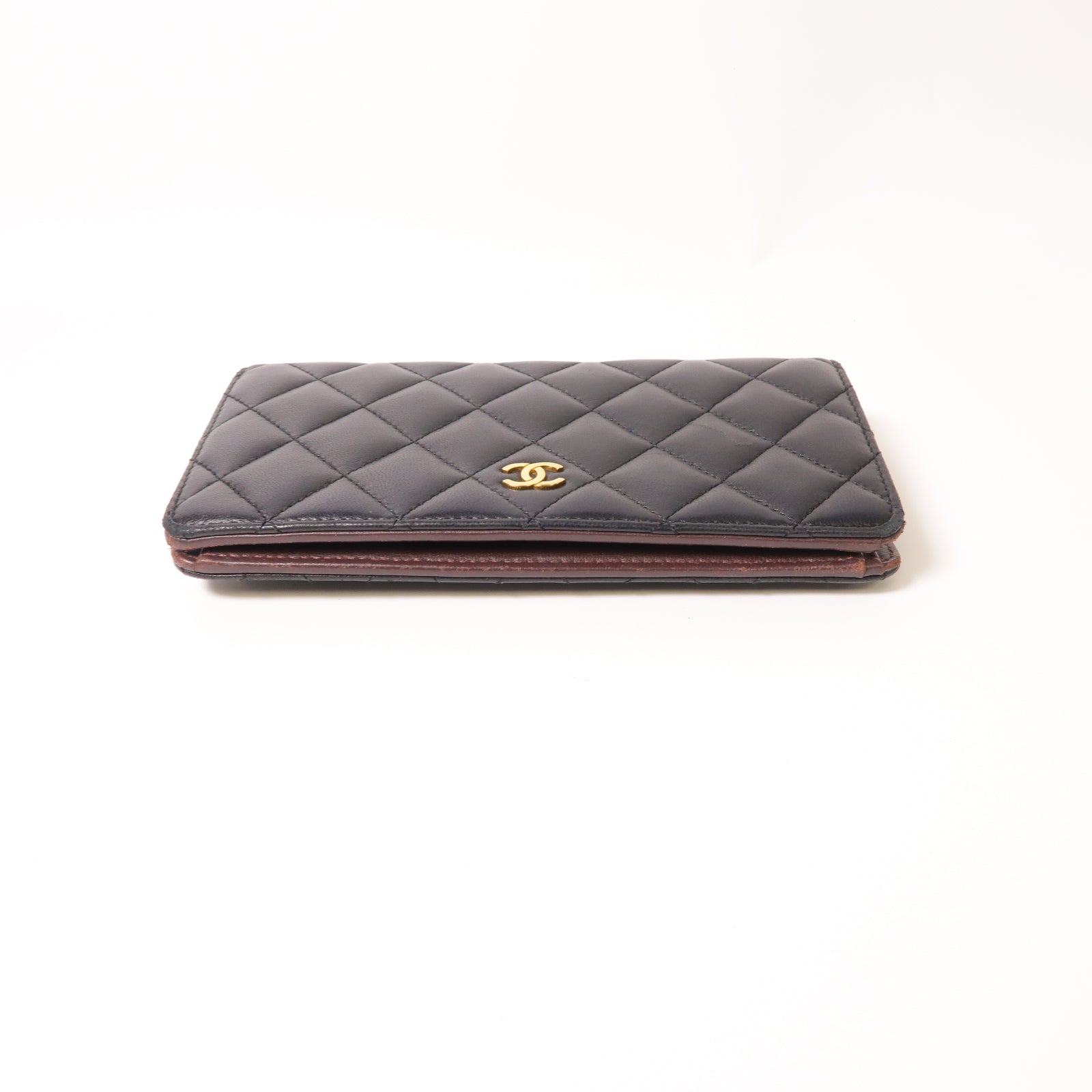 CHANEL 菱格羊皮皮革Long Wallet金扣長錢包黑色